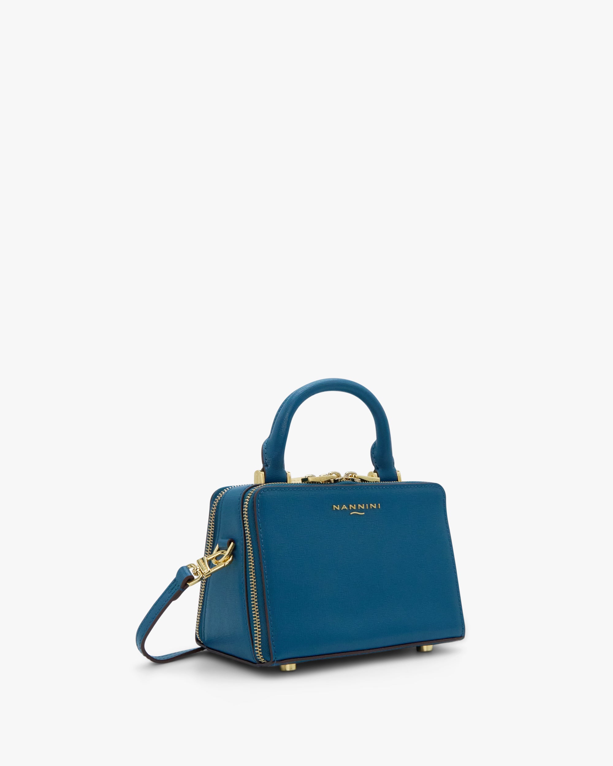 NANNINI borsa pelle martellata tracolla patta borchie nera