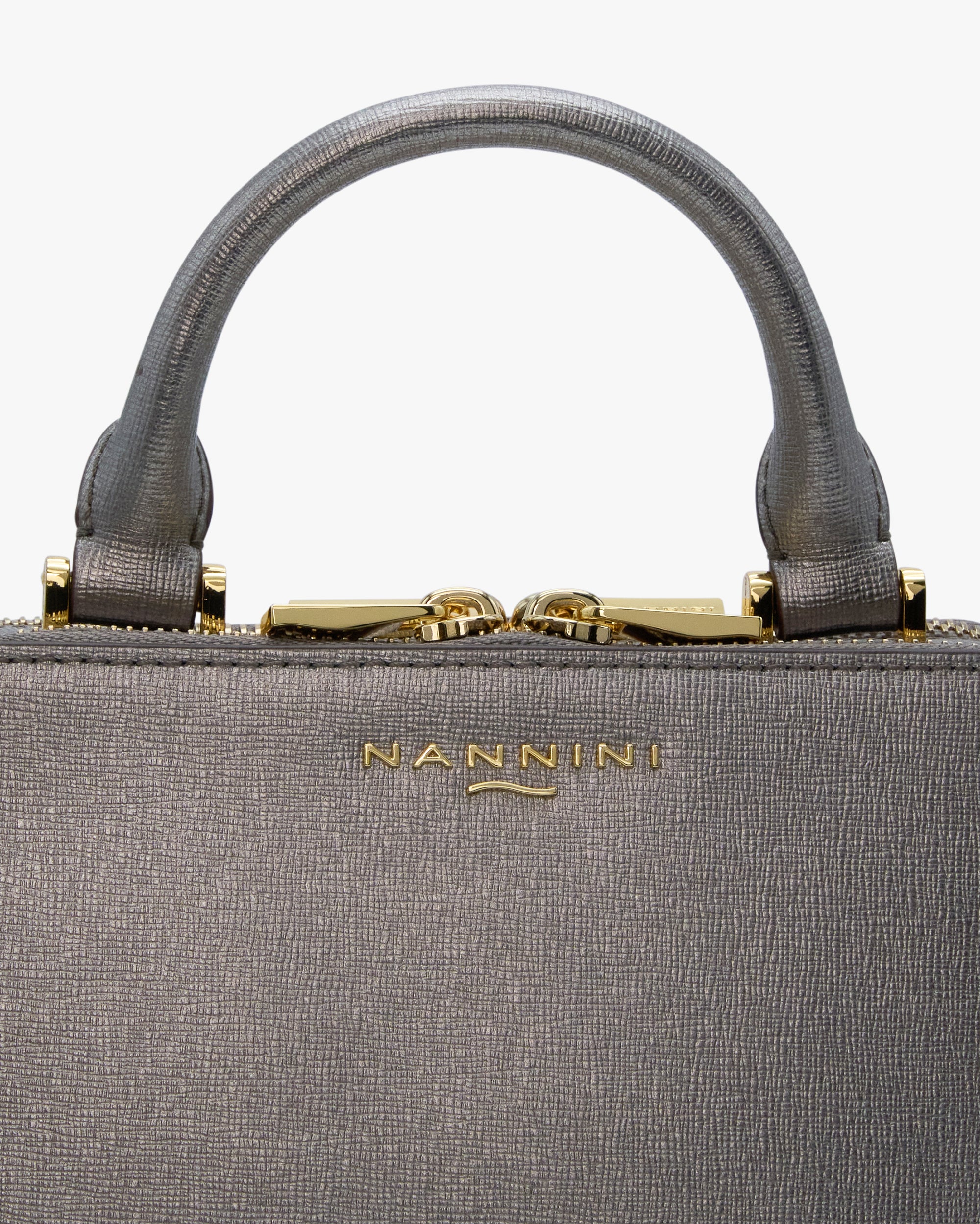 NANNINI borsa pelle martellata tracolla media grigio cipria