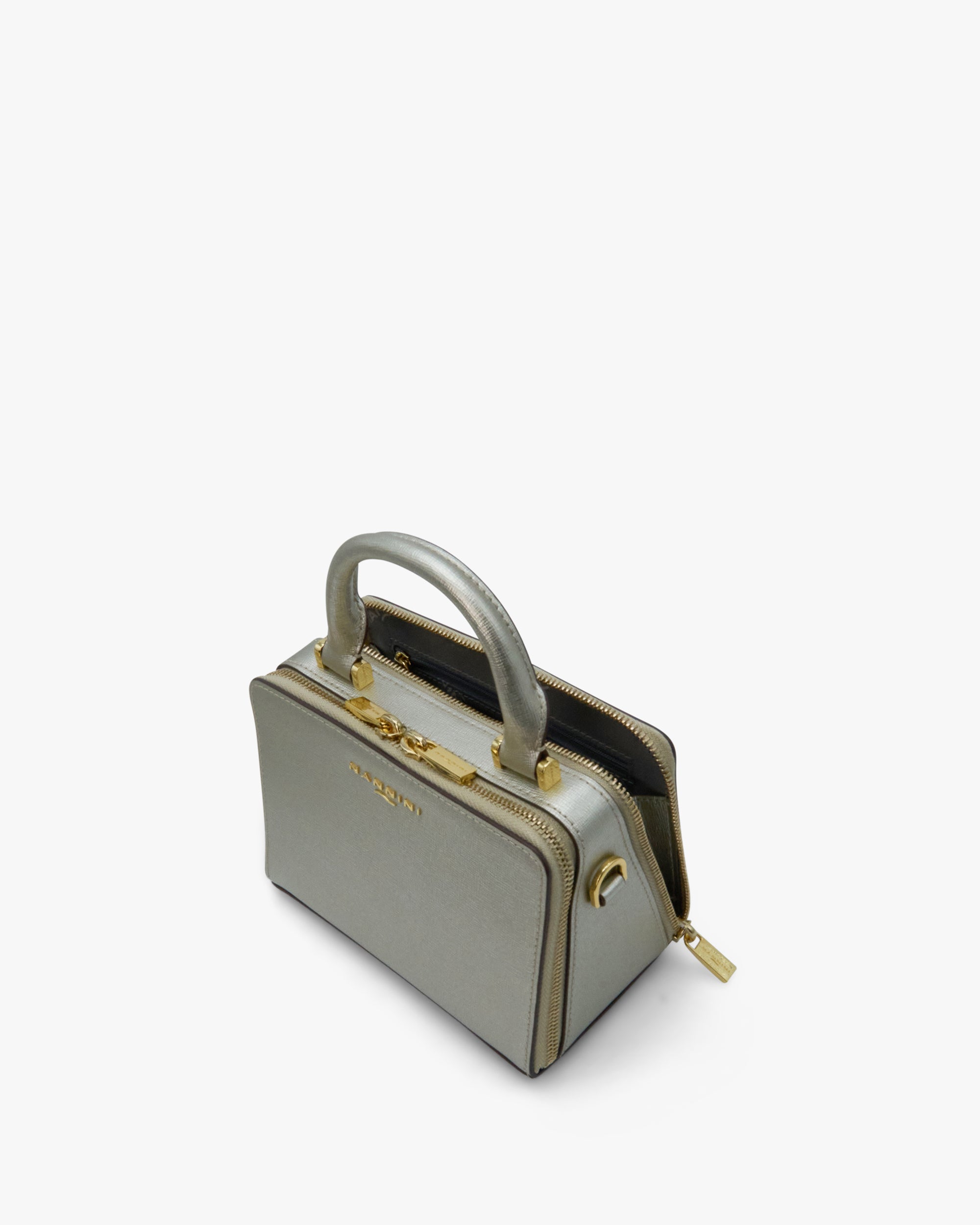 NANNINI borsa spalla donna pelle nero doppia maniglia oro