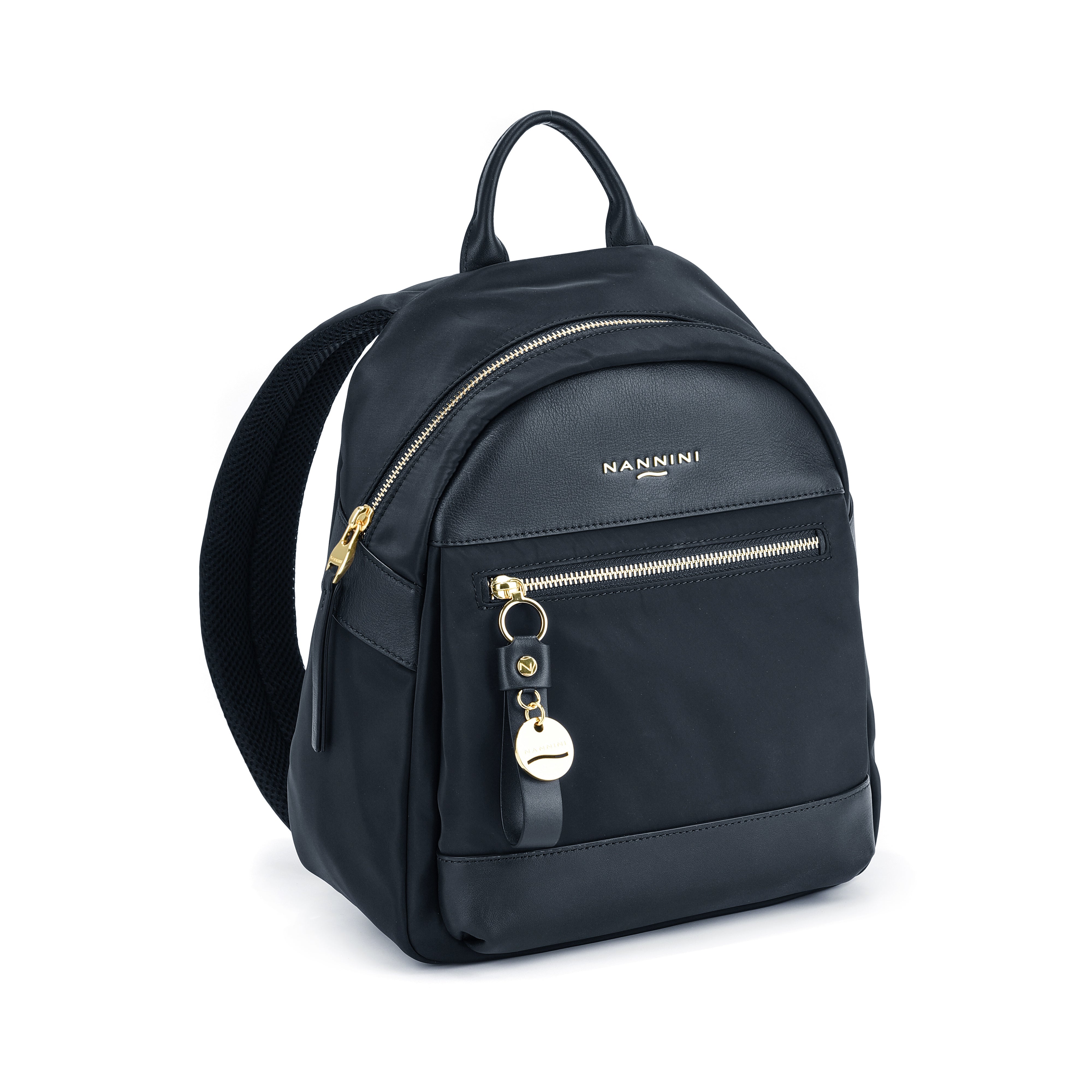 NANNINI borsa spalla tela blu dettagli marrone manici pelle