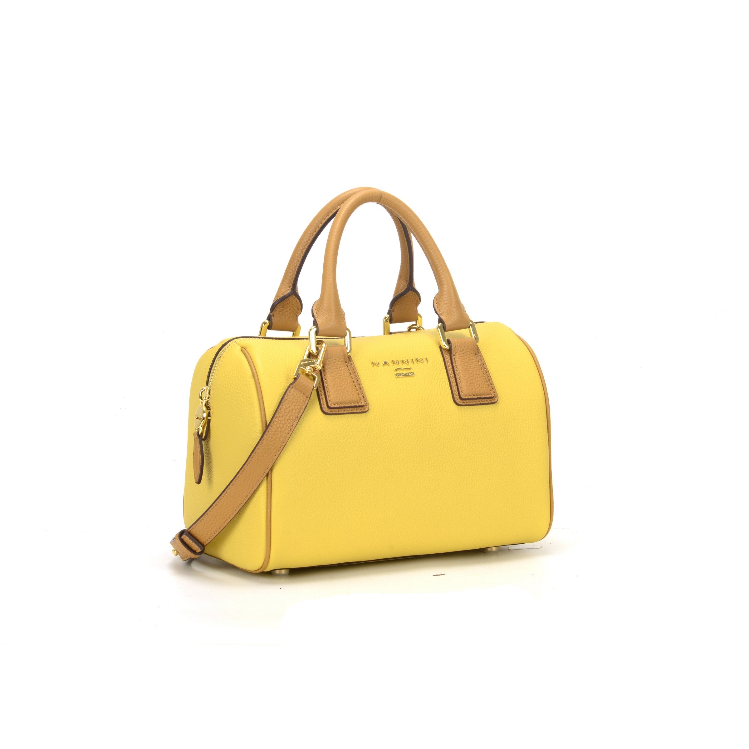 NANNINI borsa spalla donna pelle martellata gialla cammello