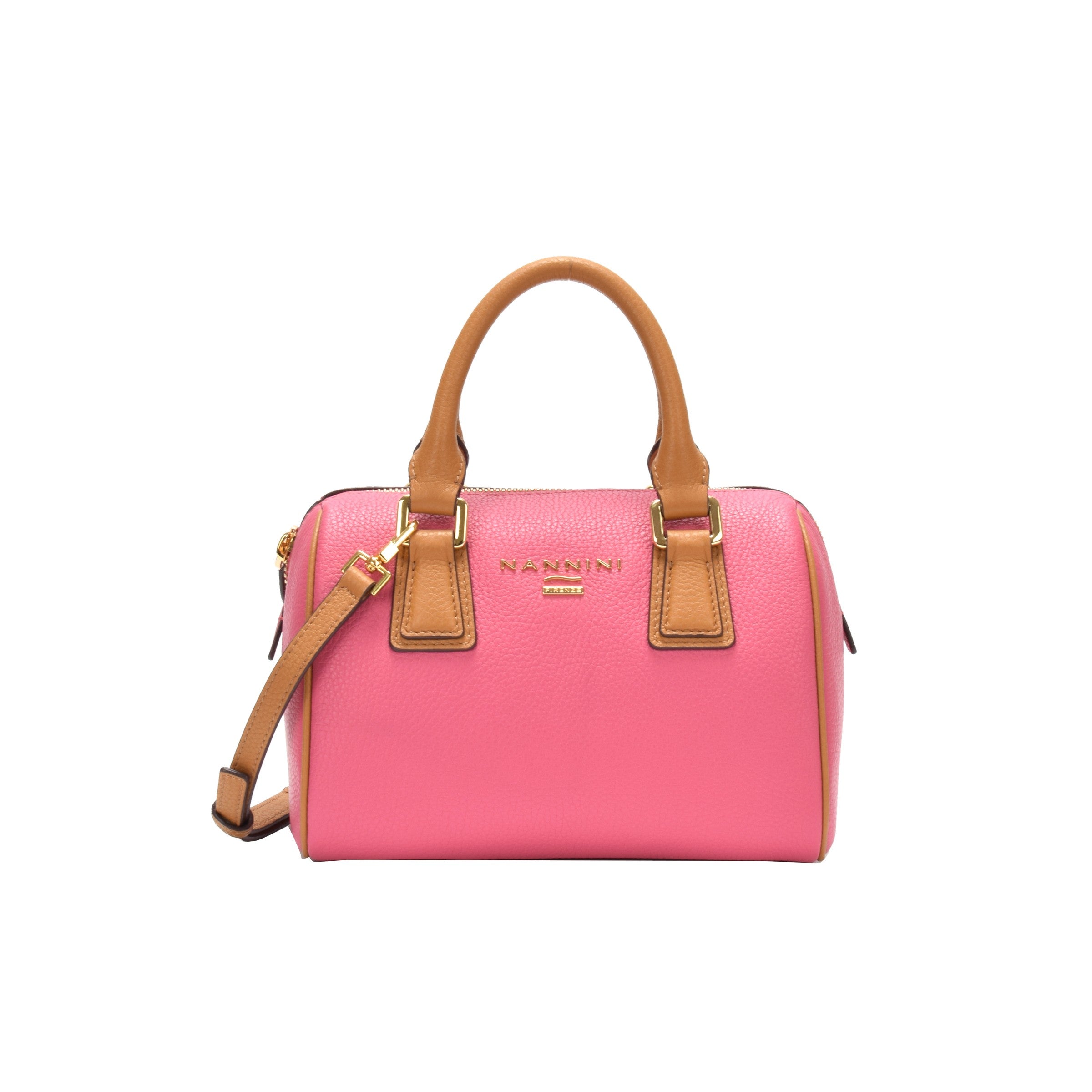 NANNINI tracolla pelle fuxia cammello manico tracolla bicolore