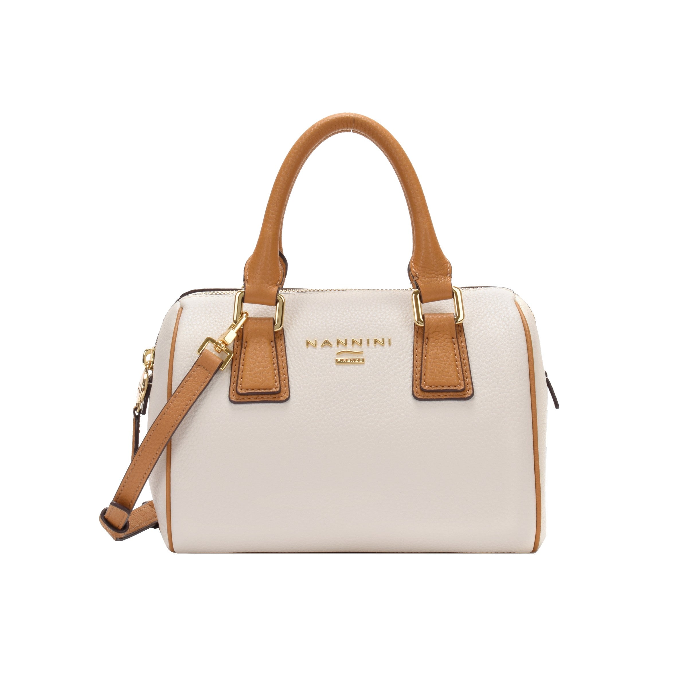 NANNINI borsa a spalla pelle martellata camel catena gold