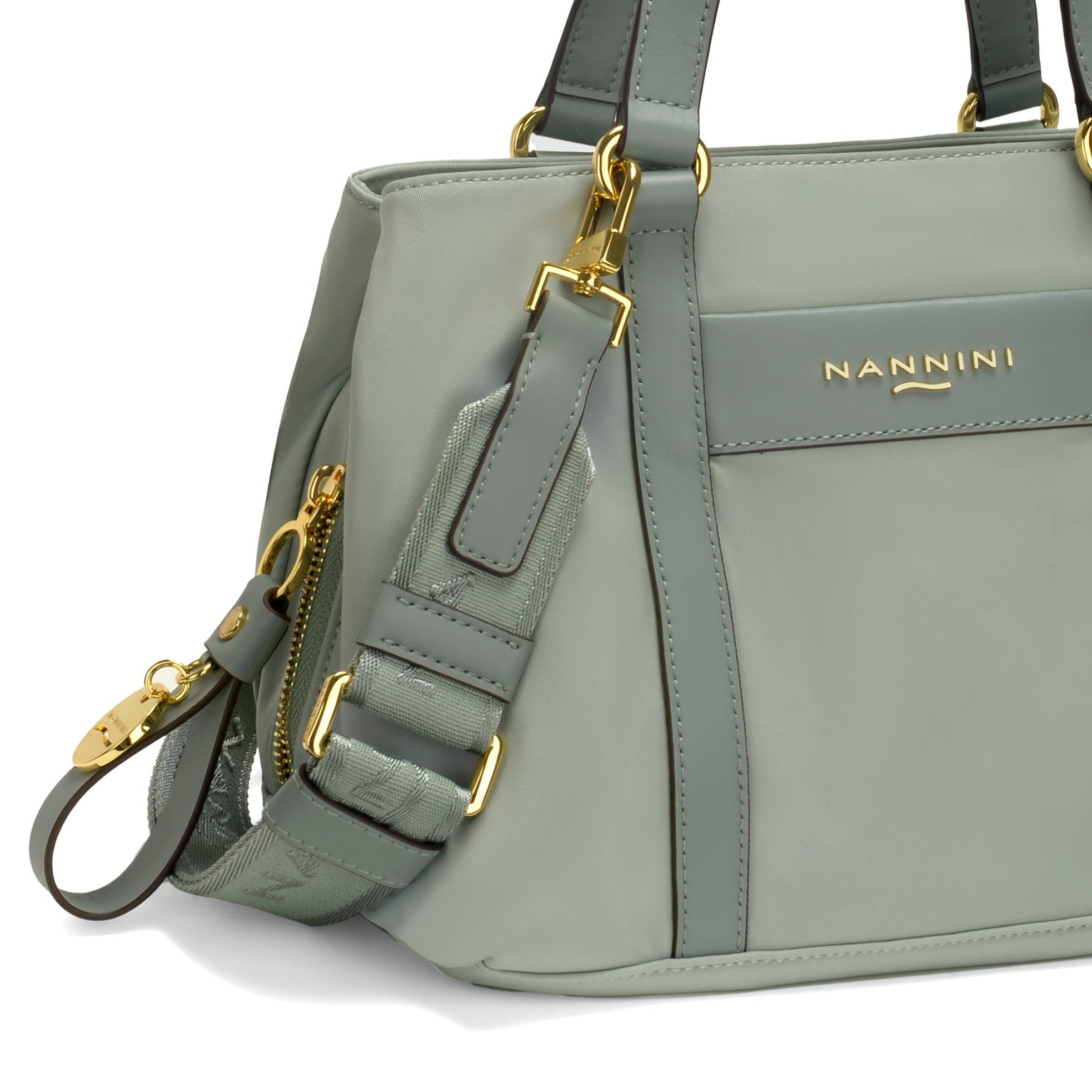NANNINI bauletto donna pelle martellata verde salvia manici doppi