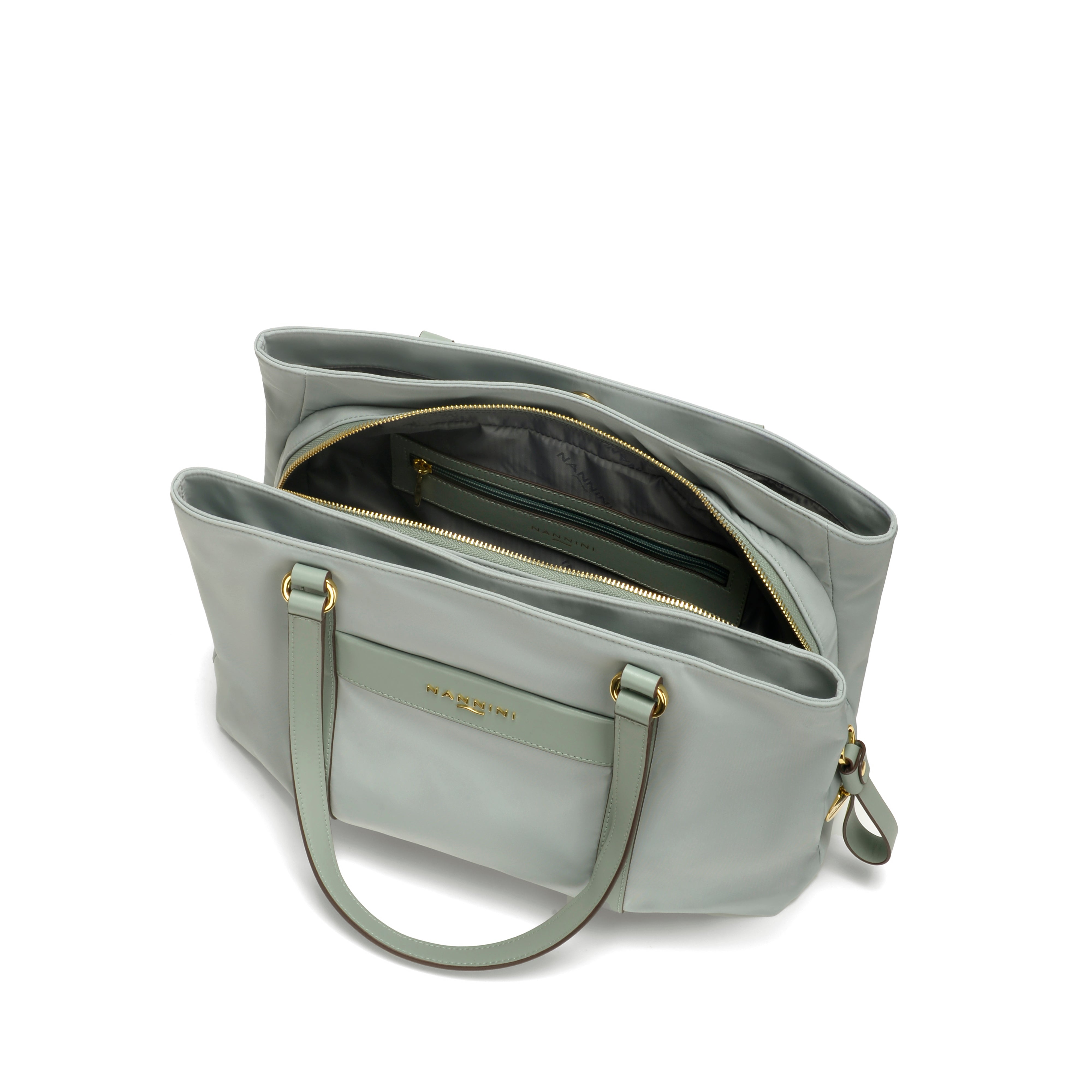 NANNINI borsa spalla donna pelle liscia verde salvia