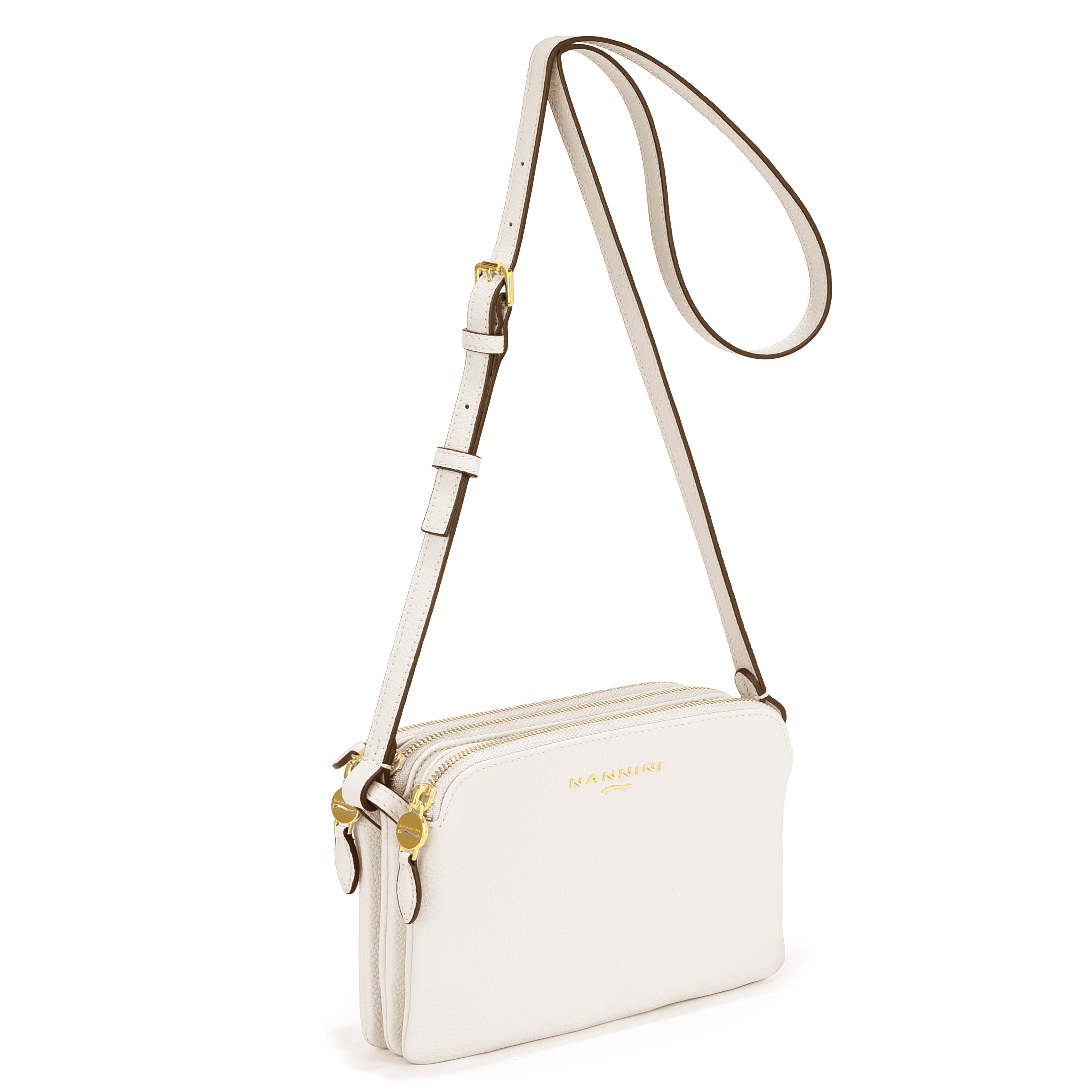 NANNINI bauletto nero pelle off-white logo zip catena