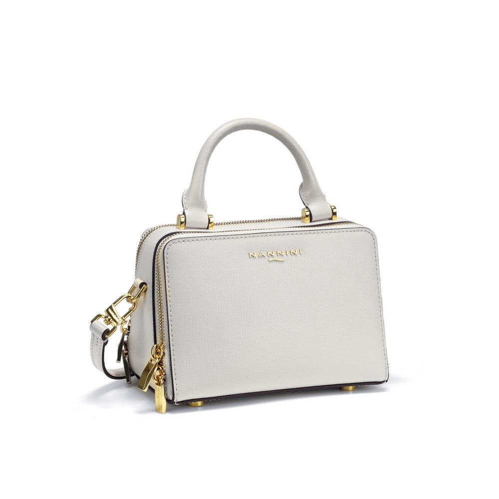 NANNINI borsa spalla donna pelle off-white patta chiusura