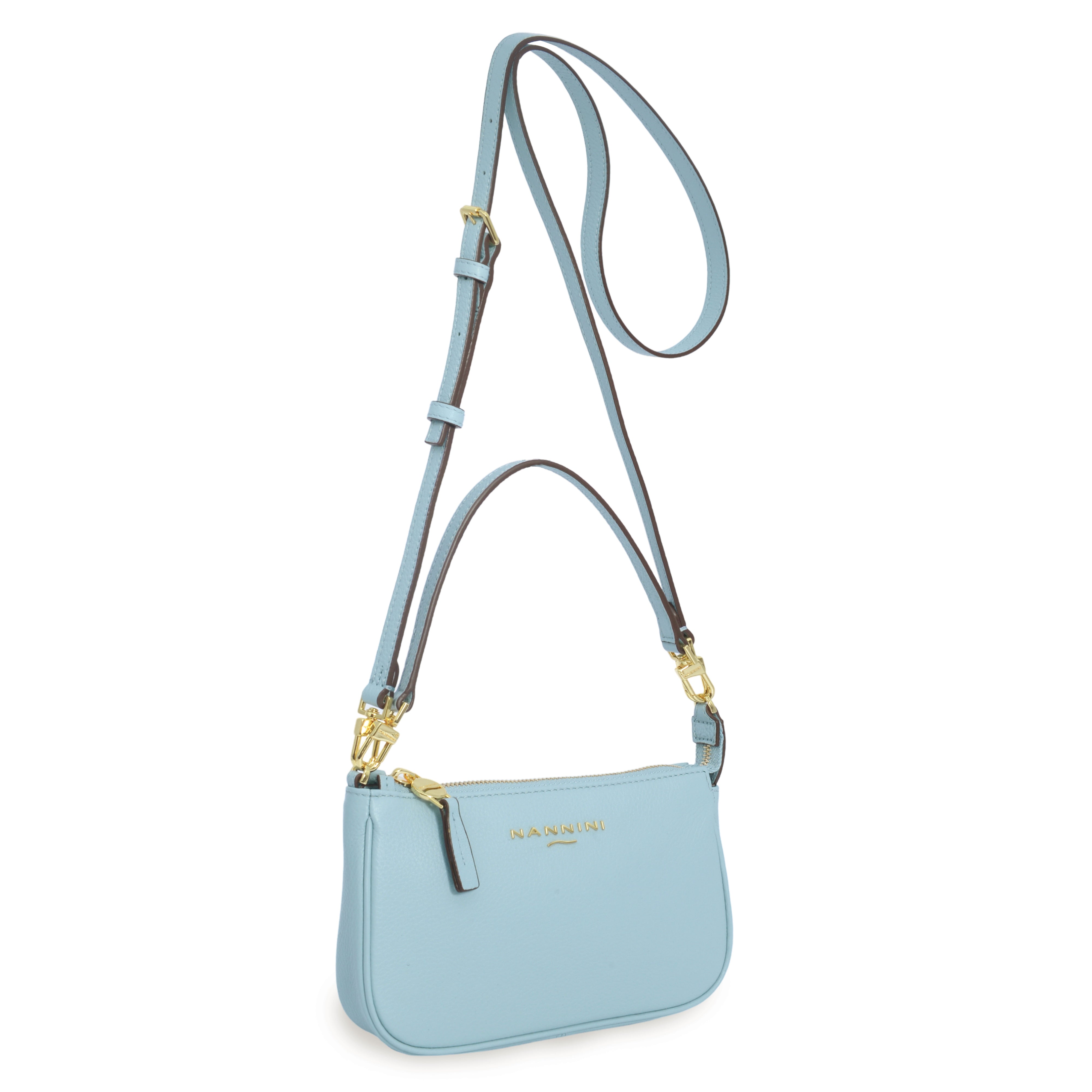 NANNINI borsa secchiello pelle martellata celeste spalla donna