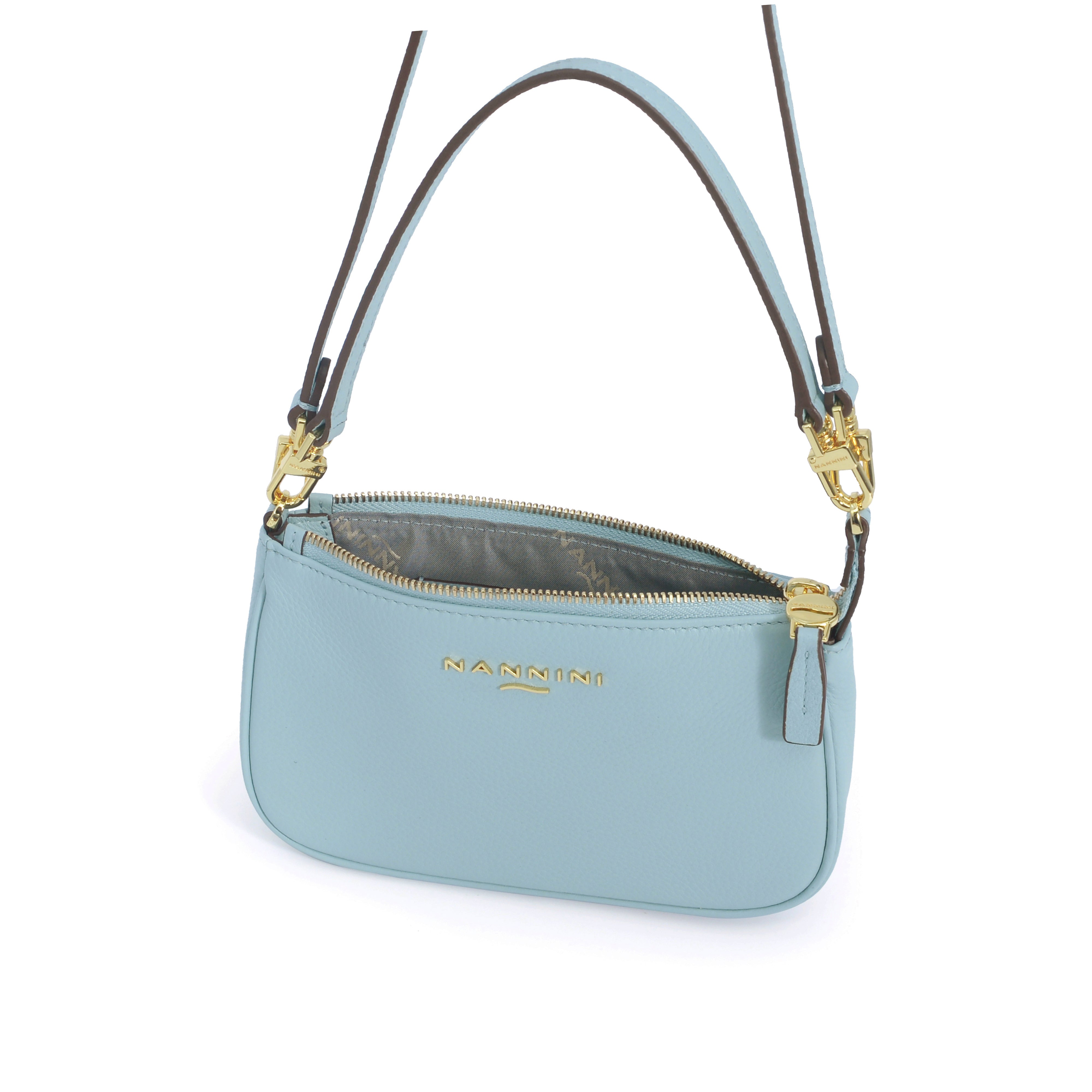 NANNINI tracolla pelle trapuntata chiusura metallo blu avio