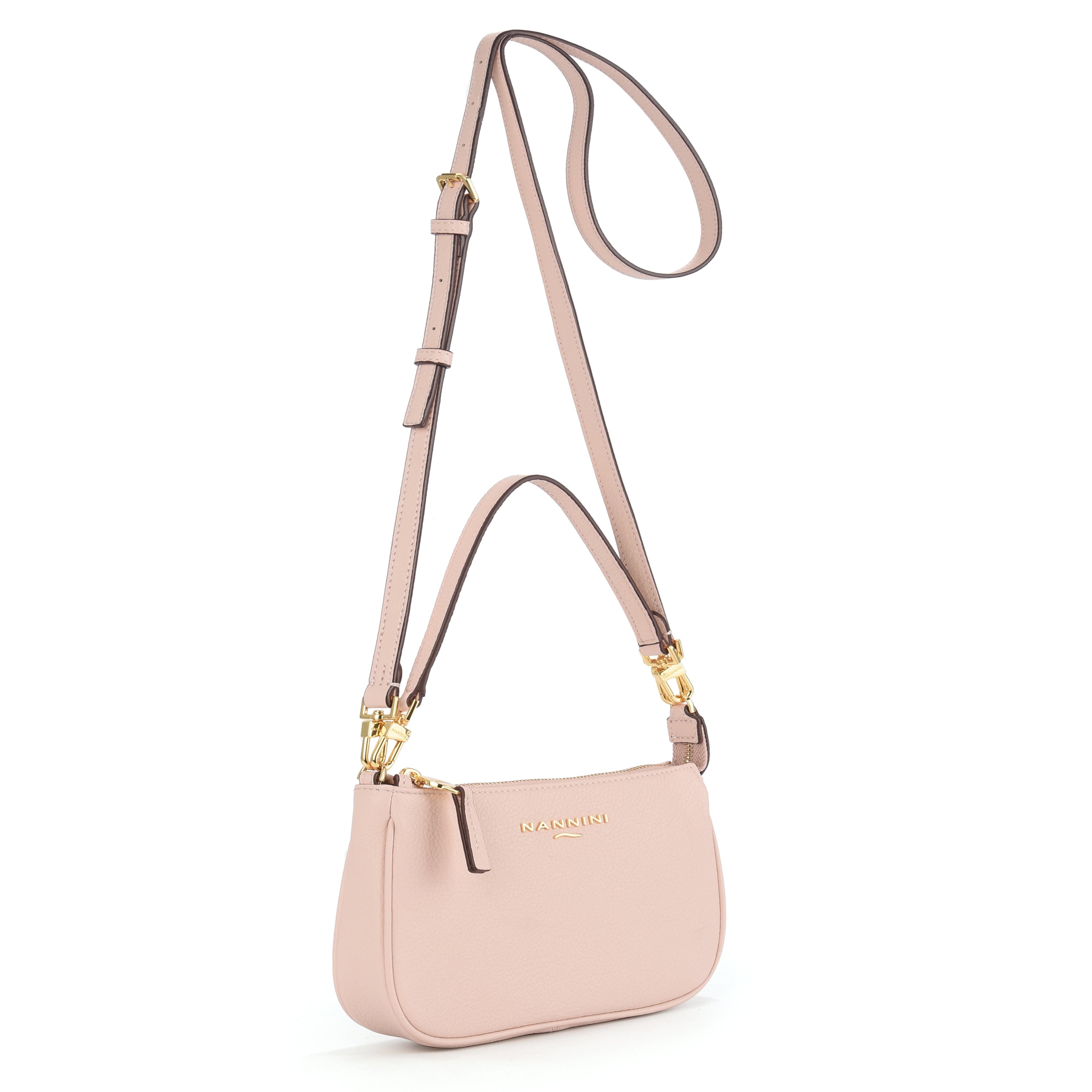 NANNINI borsa spalla donna pelle martellata cipria media