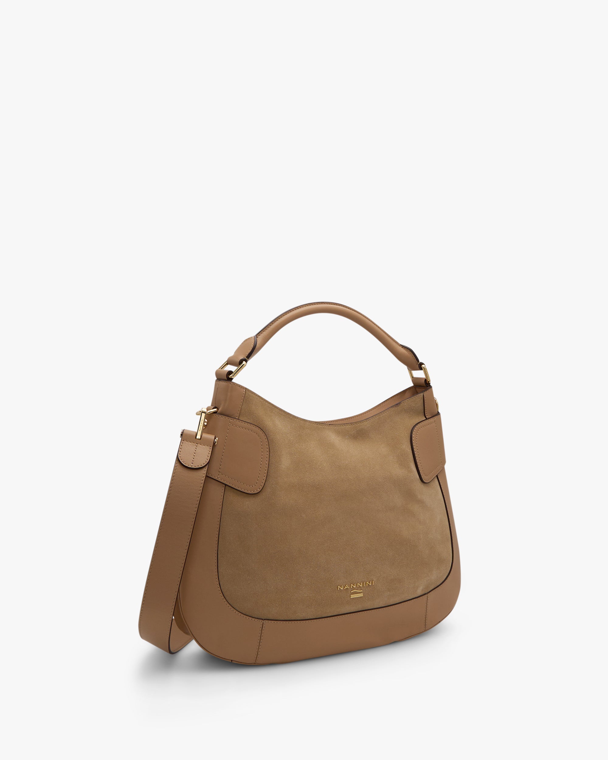 NANNINI borsa spalla martellata grande nero catena logo