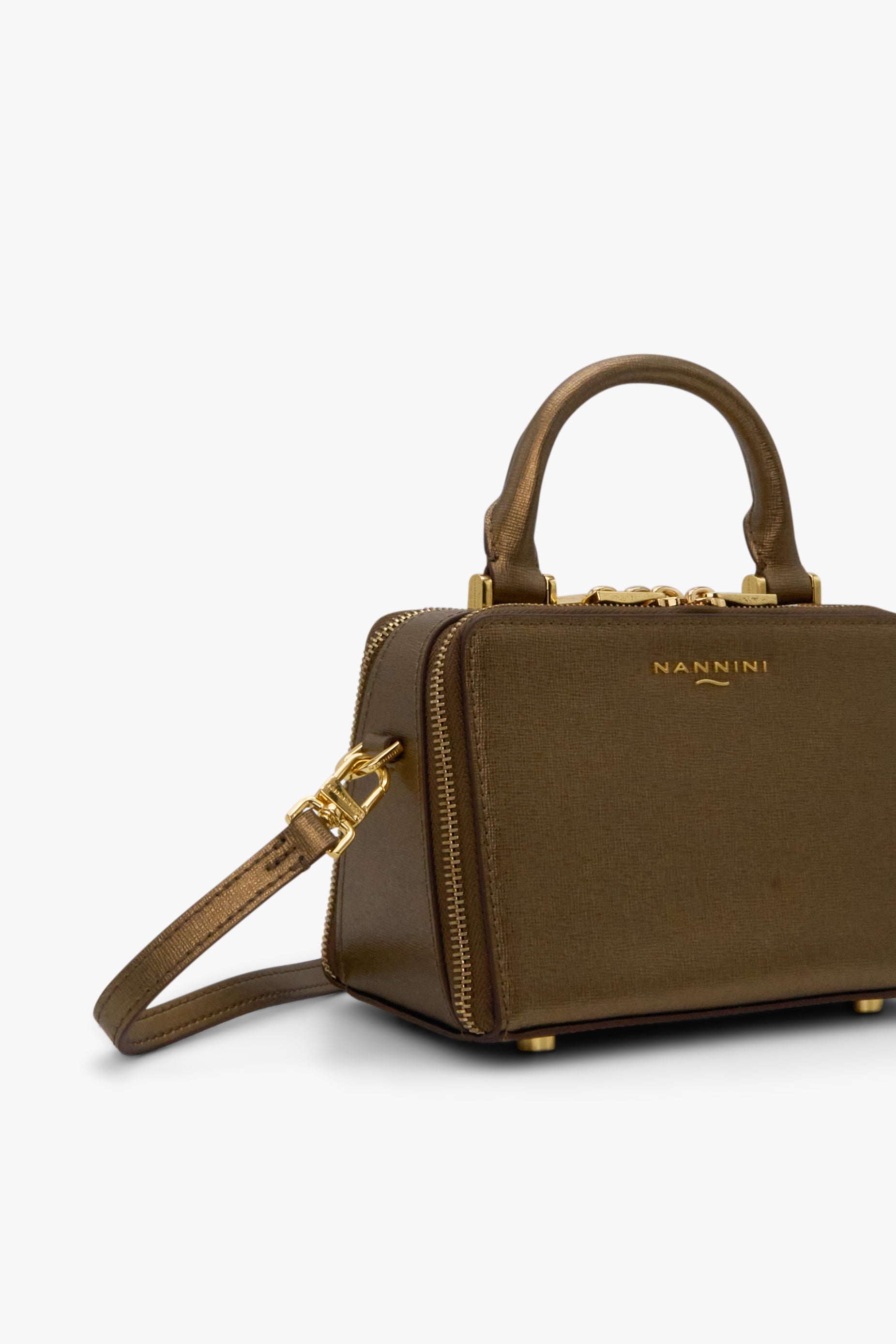 NANNINI borsa spalla donna pelle martellata marrone chiara manici