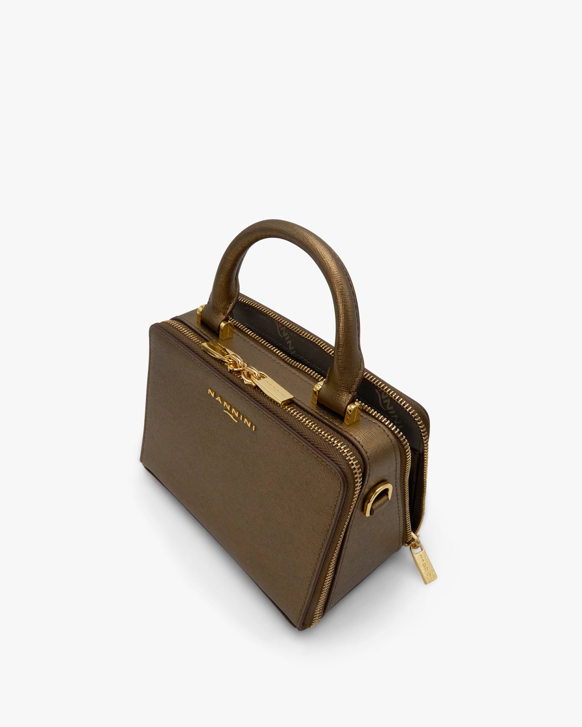 NANNINI borsa spalla donna pelle liscia cuoio marrone