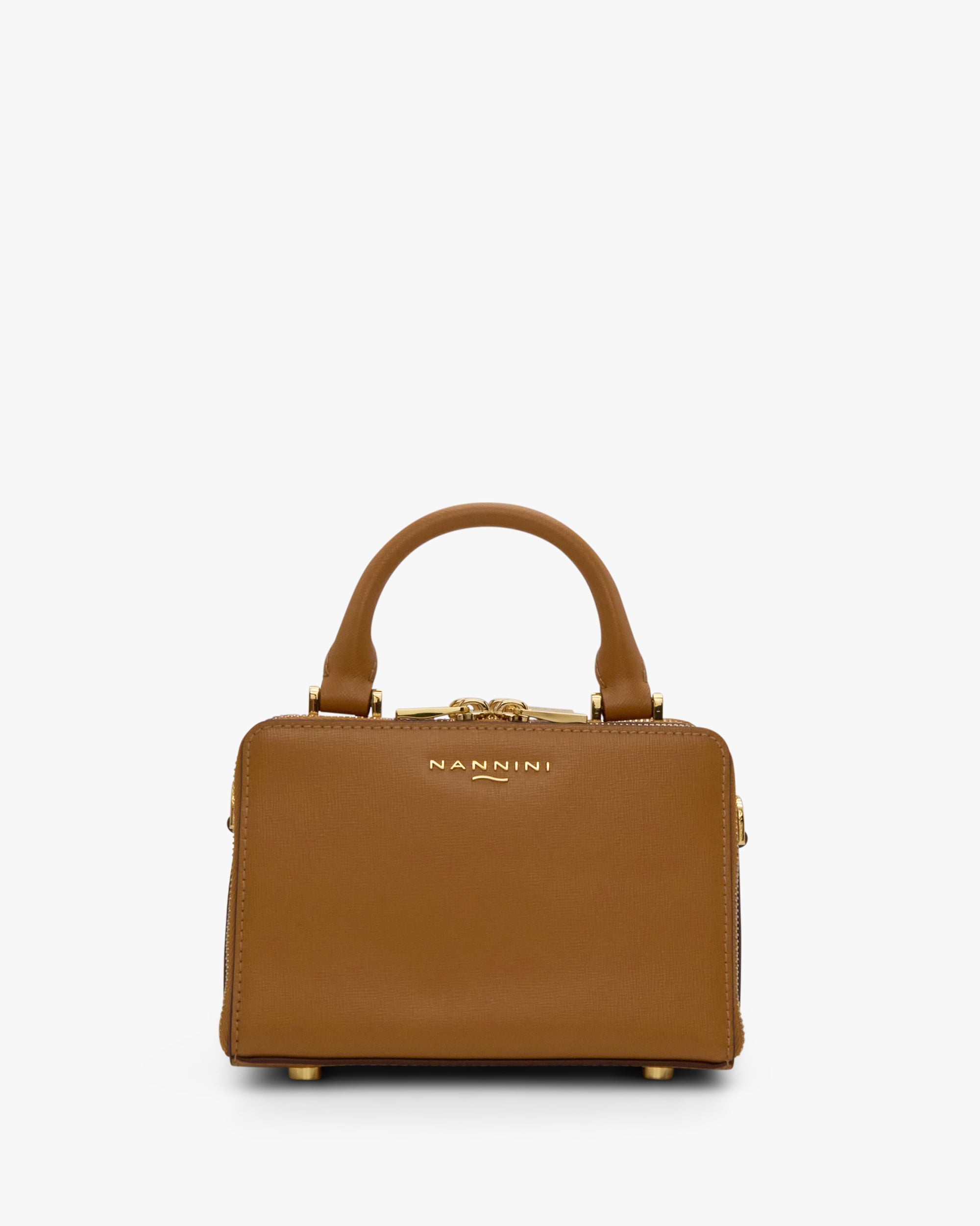 NANNINI borsa secchiello pelle liscia marrone con frange