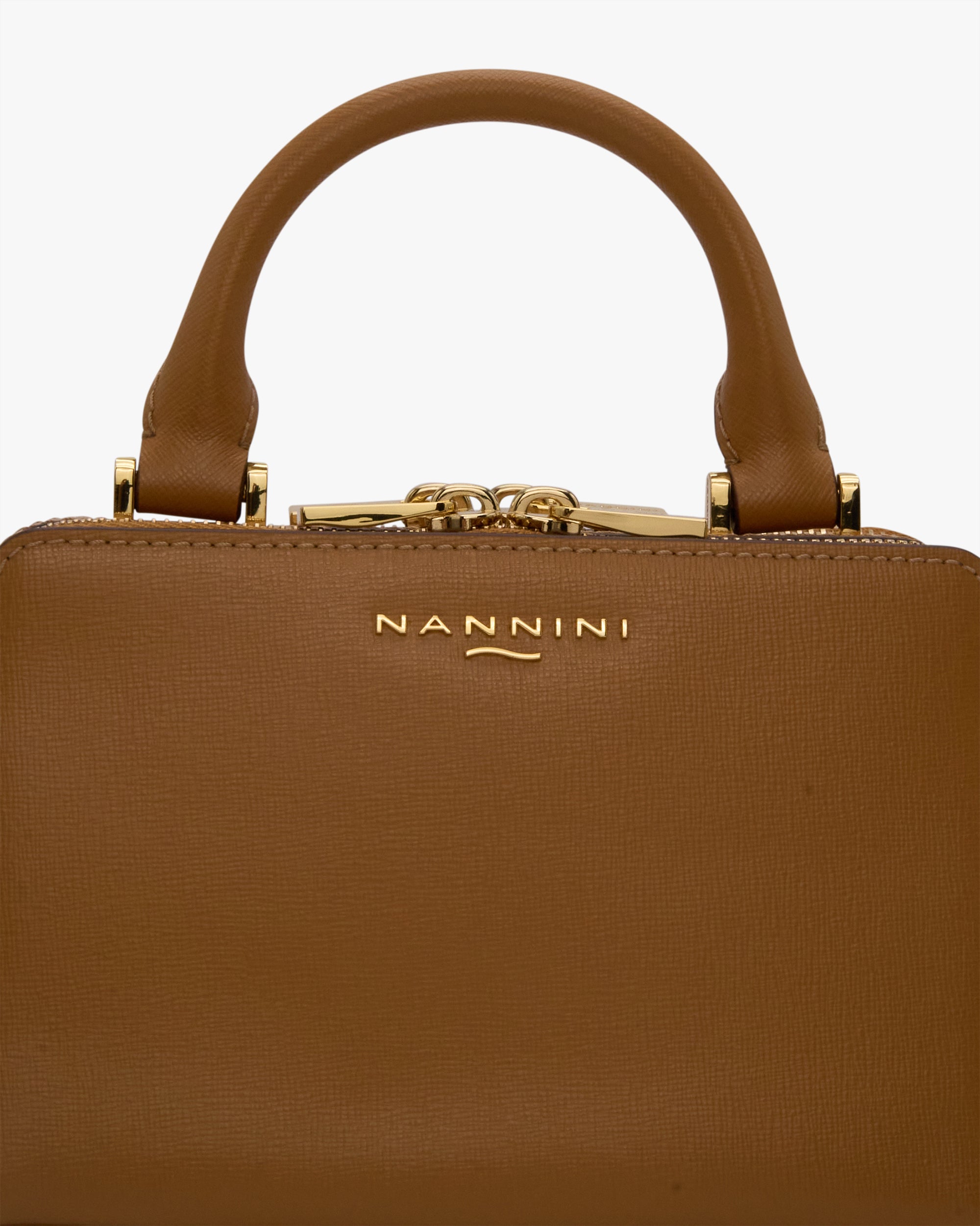NANNINI tracolla piccola pelle saffiano marrone logo oro