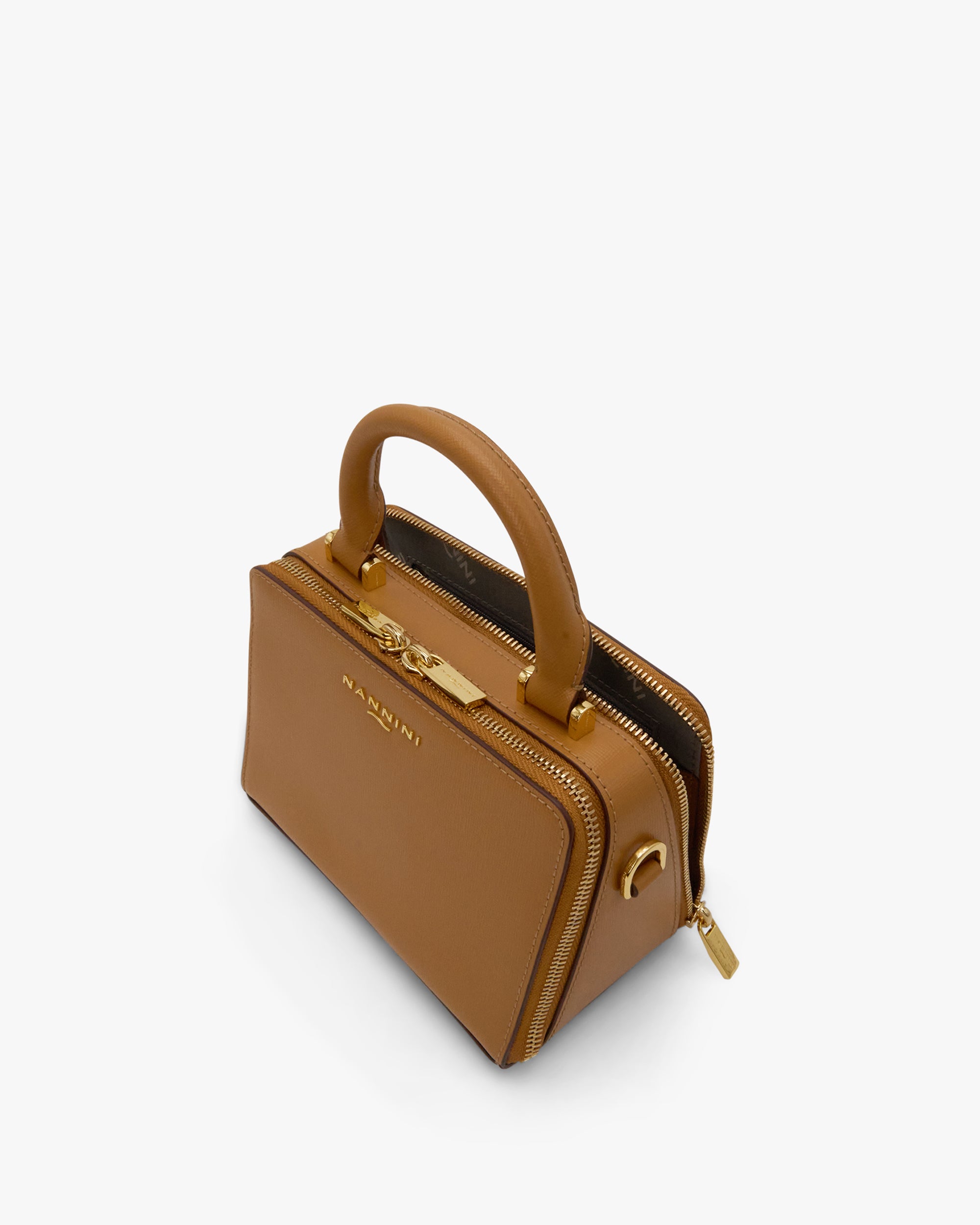 NANNINI borsa secchiello pelle marrone chiusura metallo frontale fibbia