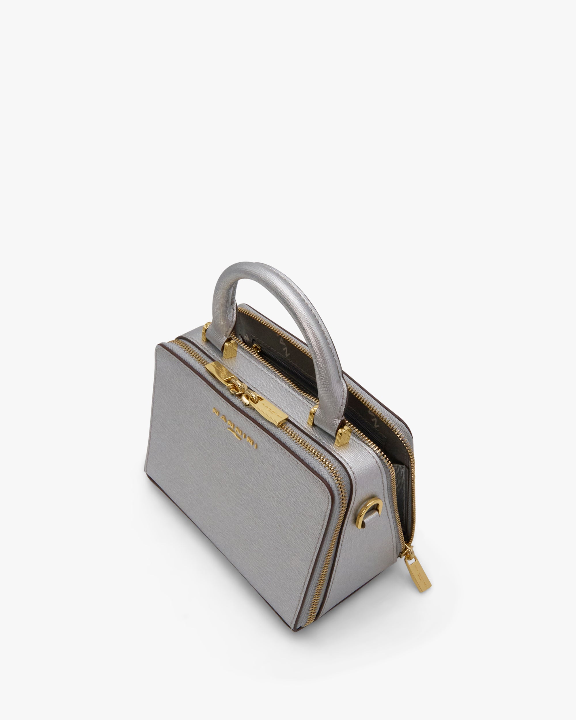 NANNINI borsa spalla donna pelle testurizzata marrone con patta