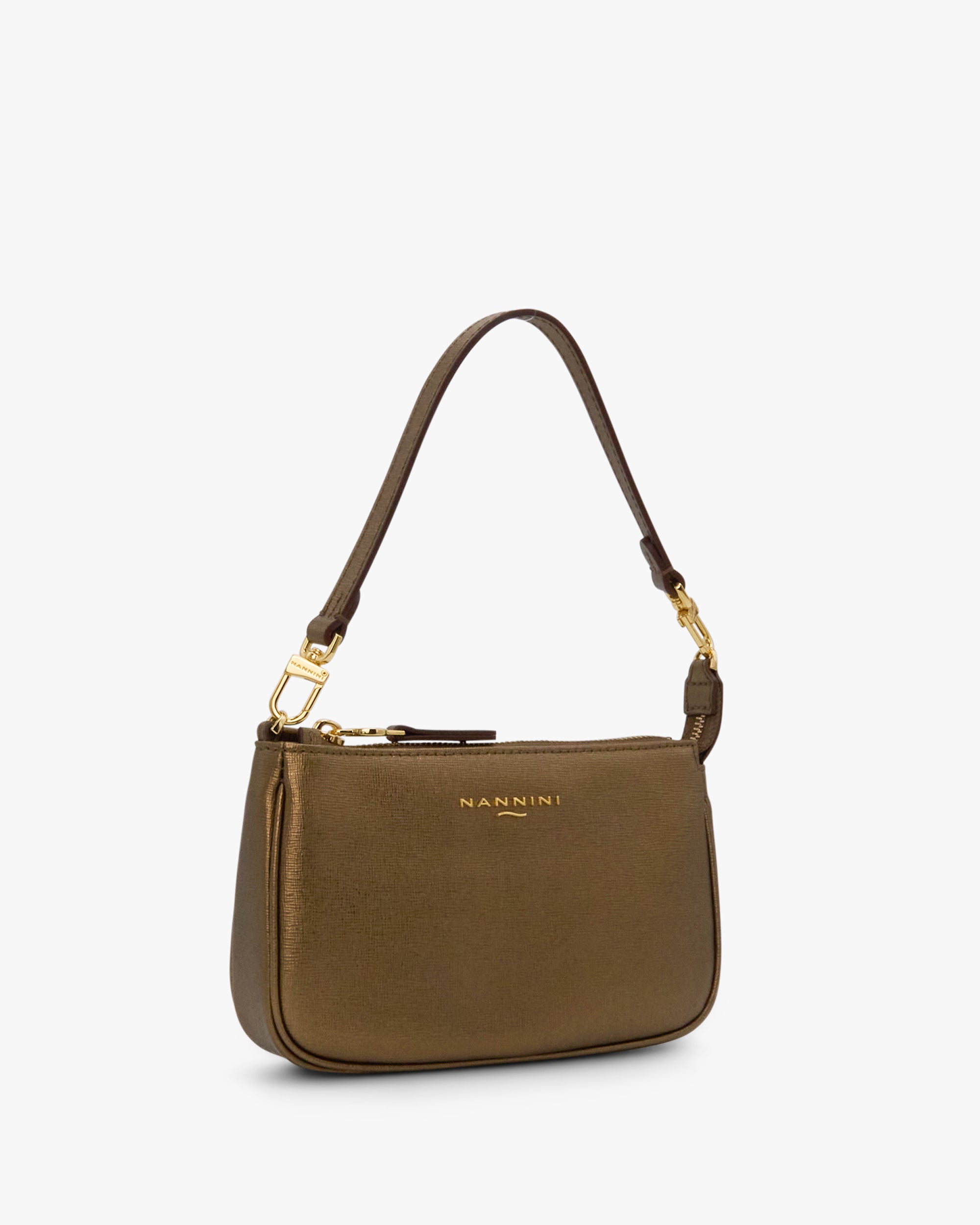 NANNINI borsa spalla donna pelle martellata marrone chiusura patta
