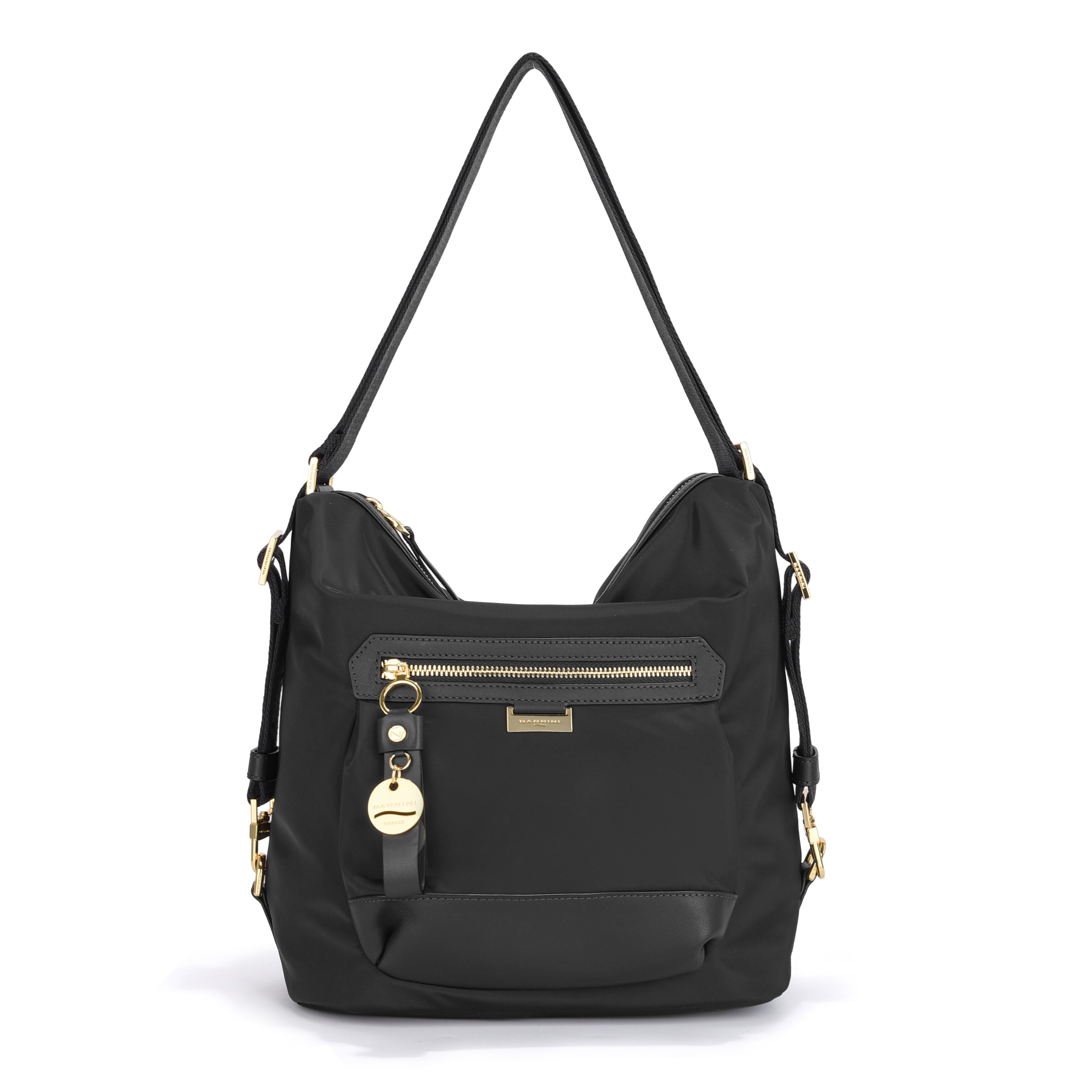 NANNINI borsa pelle nero martellata tracolla donna manico