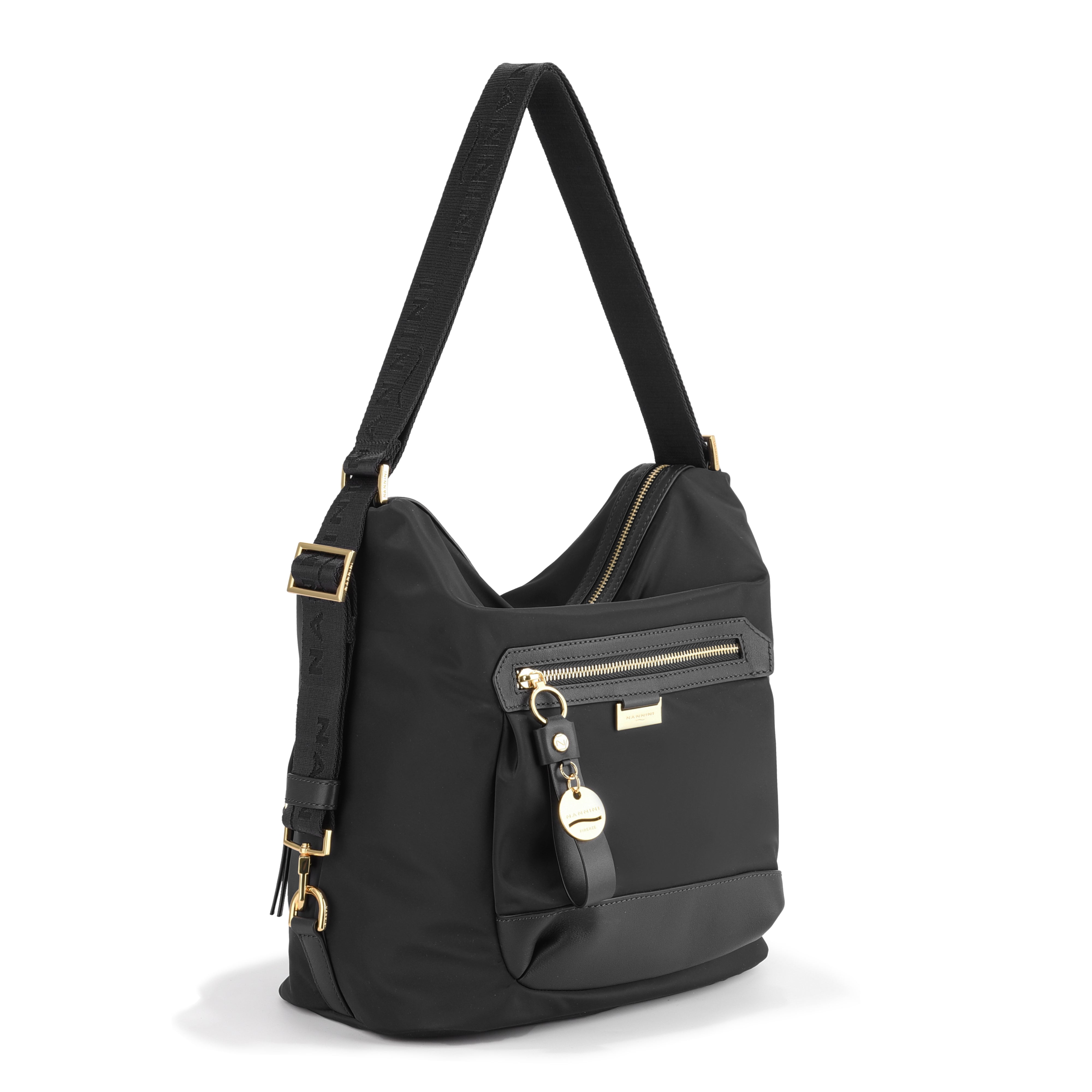 NANNINI borsa spalla donna pelle nera lavorazione intrecciata