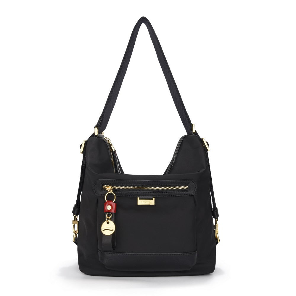 NANNINI Borsa a mano pelle martellata nero rosso tracolla