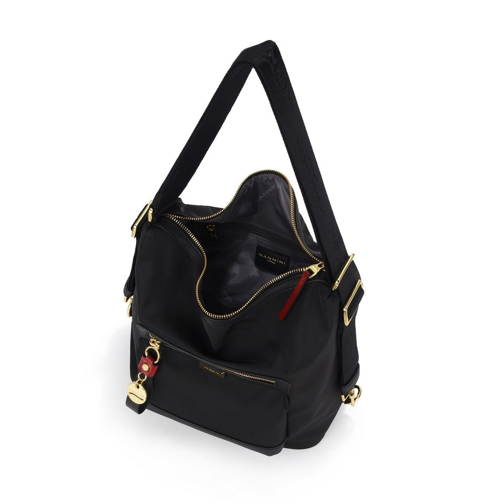 NANNINI shopper martellata nera bicolore donna vera pelle