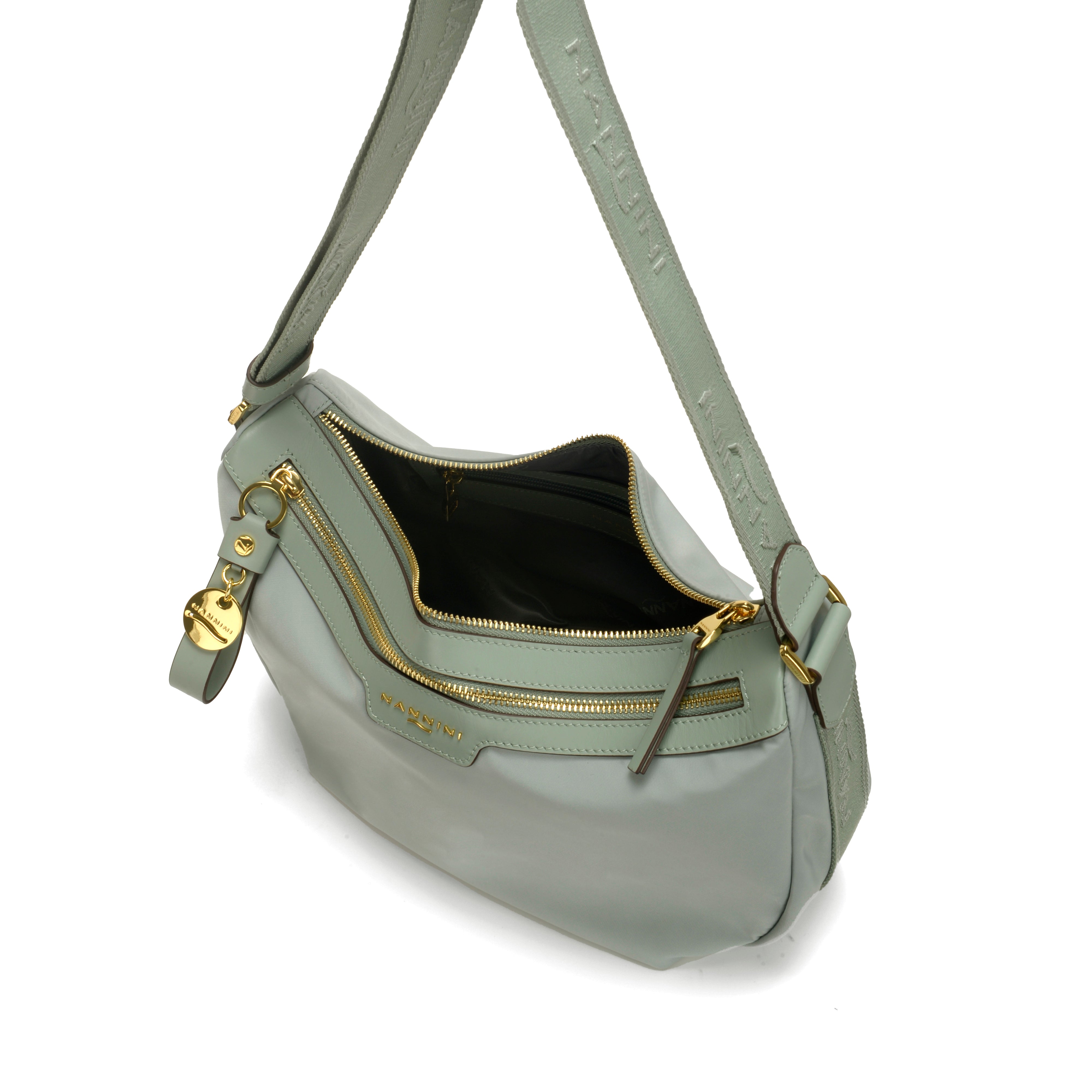 NANNINI borsa spalla donna pelle martellata salvia