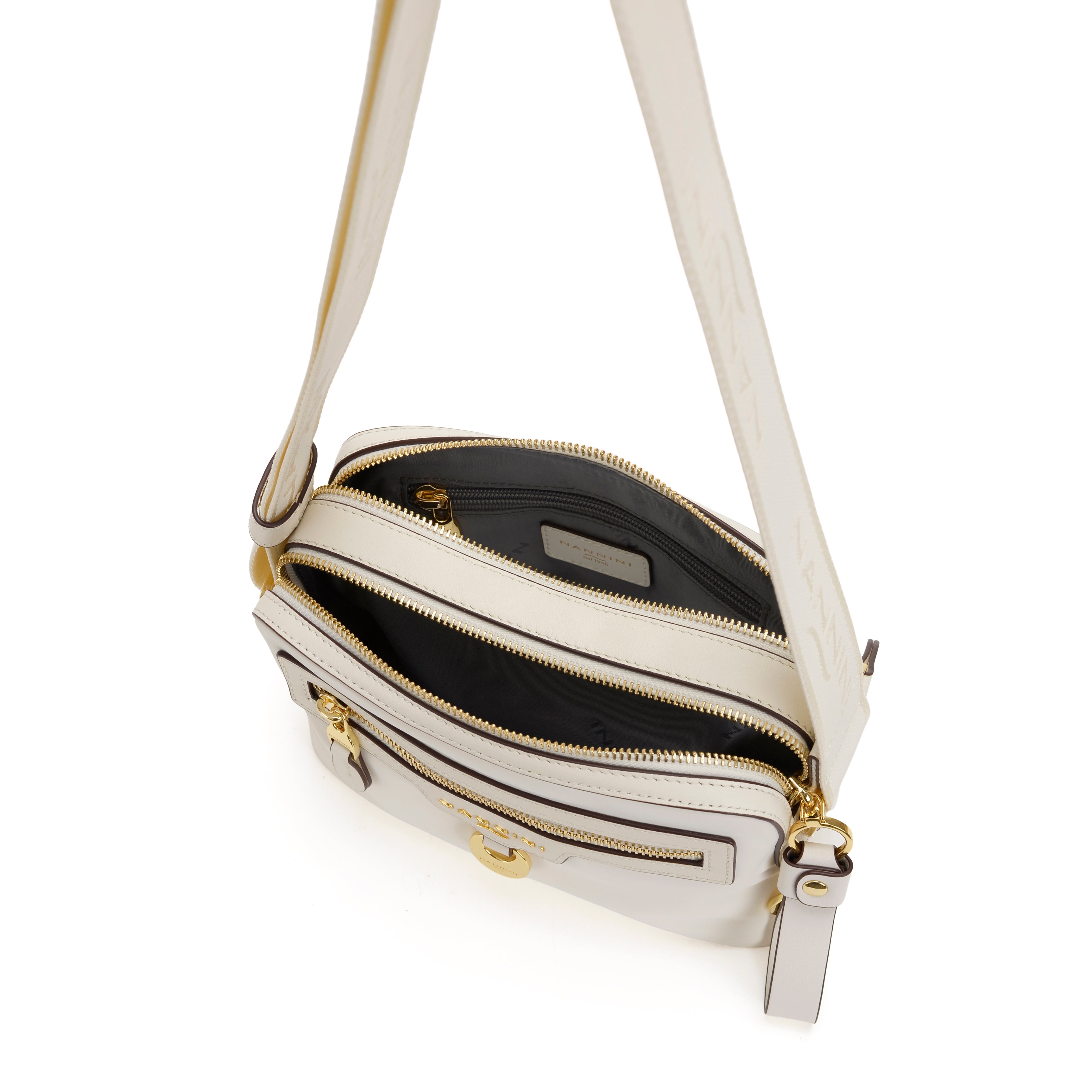 NANNINI bauletto pelle goffrata bianco manico tracolla donna