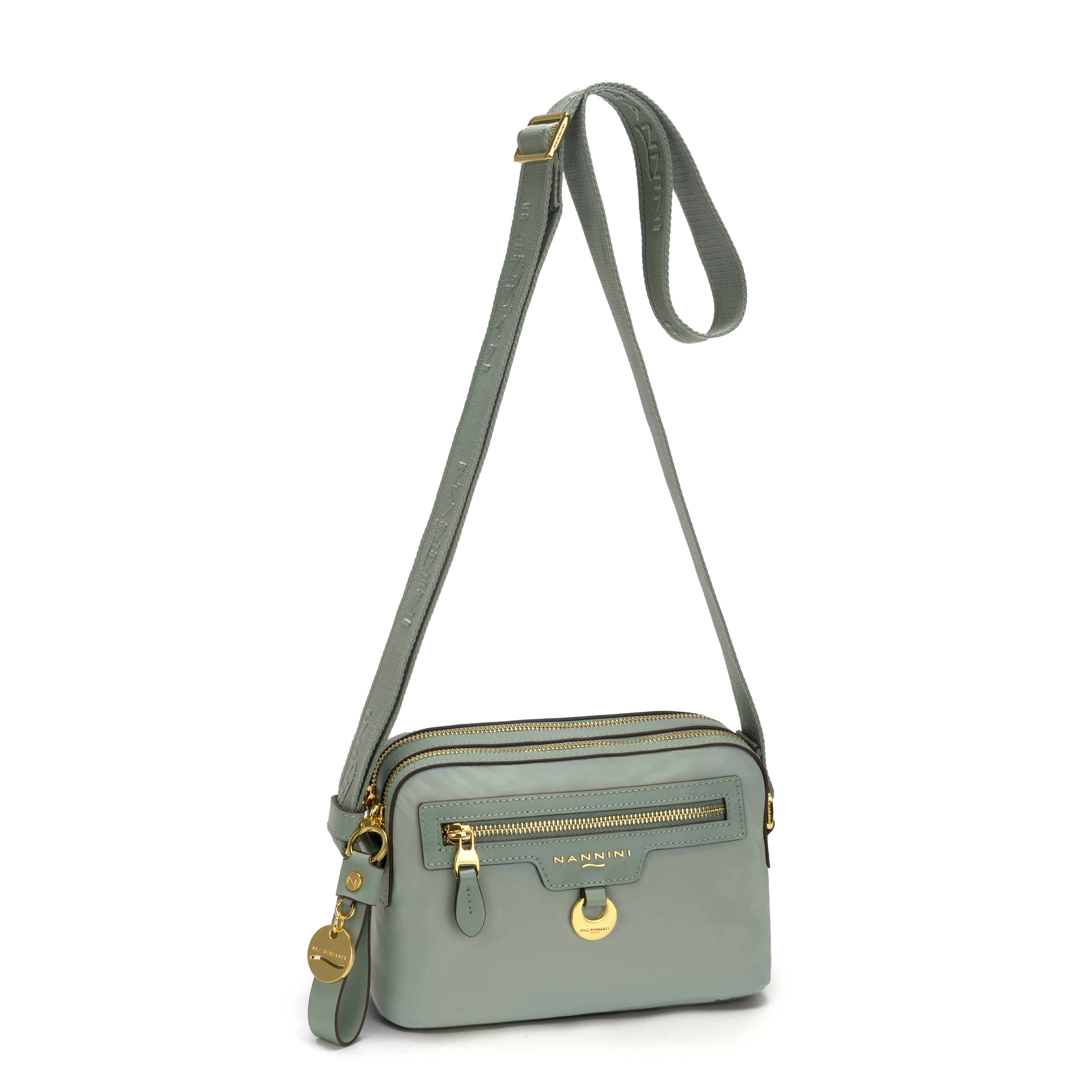 NANNINI borsa spalla donna pelle martellata salvia manici catena