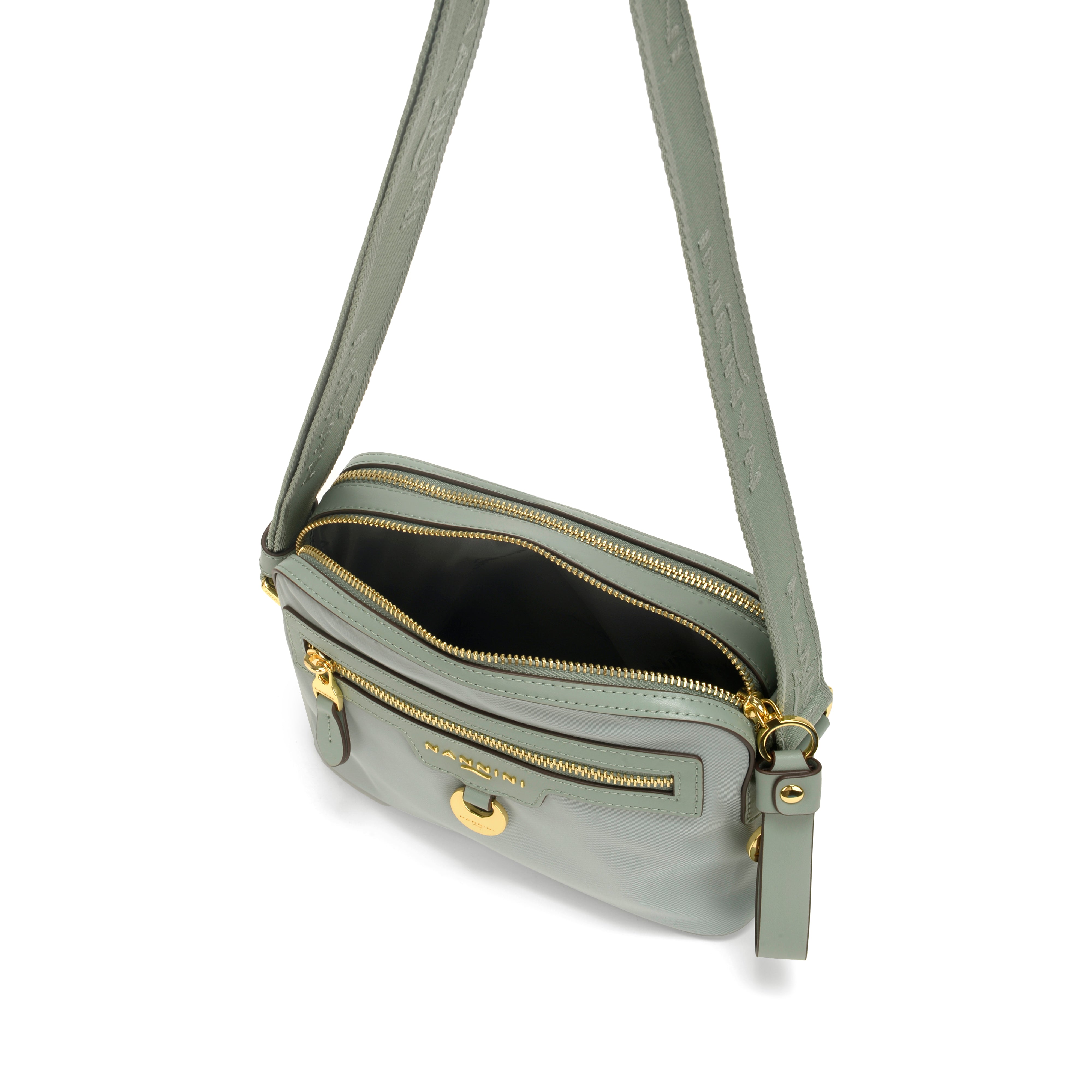 NANNINI borsa spalla donna pelle liscia verde salvia mano