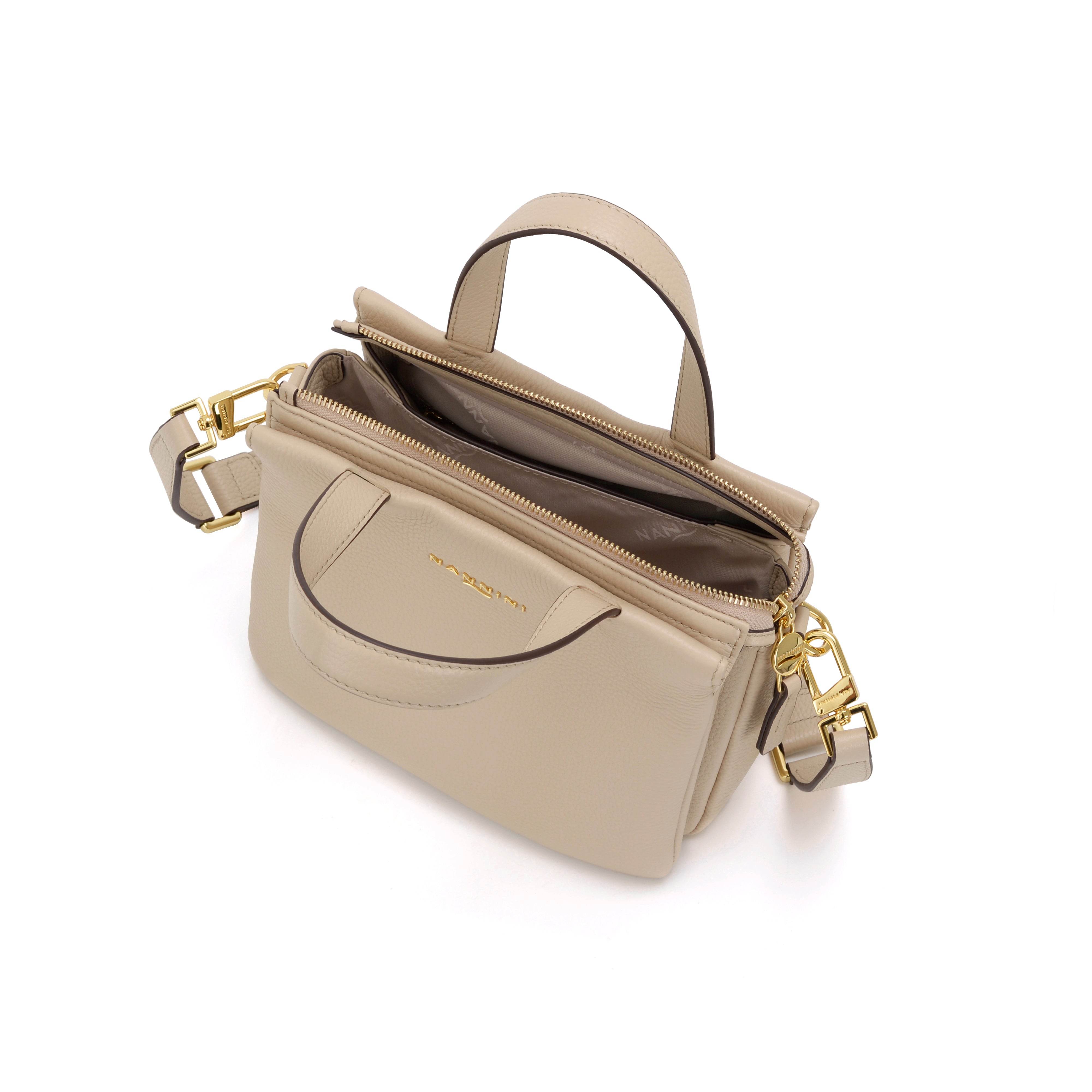 NANNINI borsa spalla donna beige pelle martellata classica