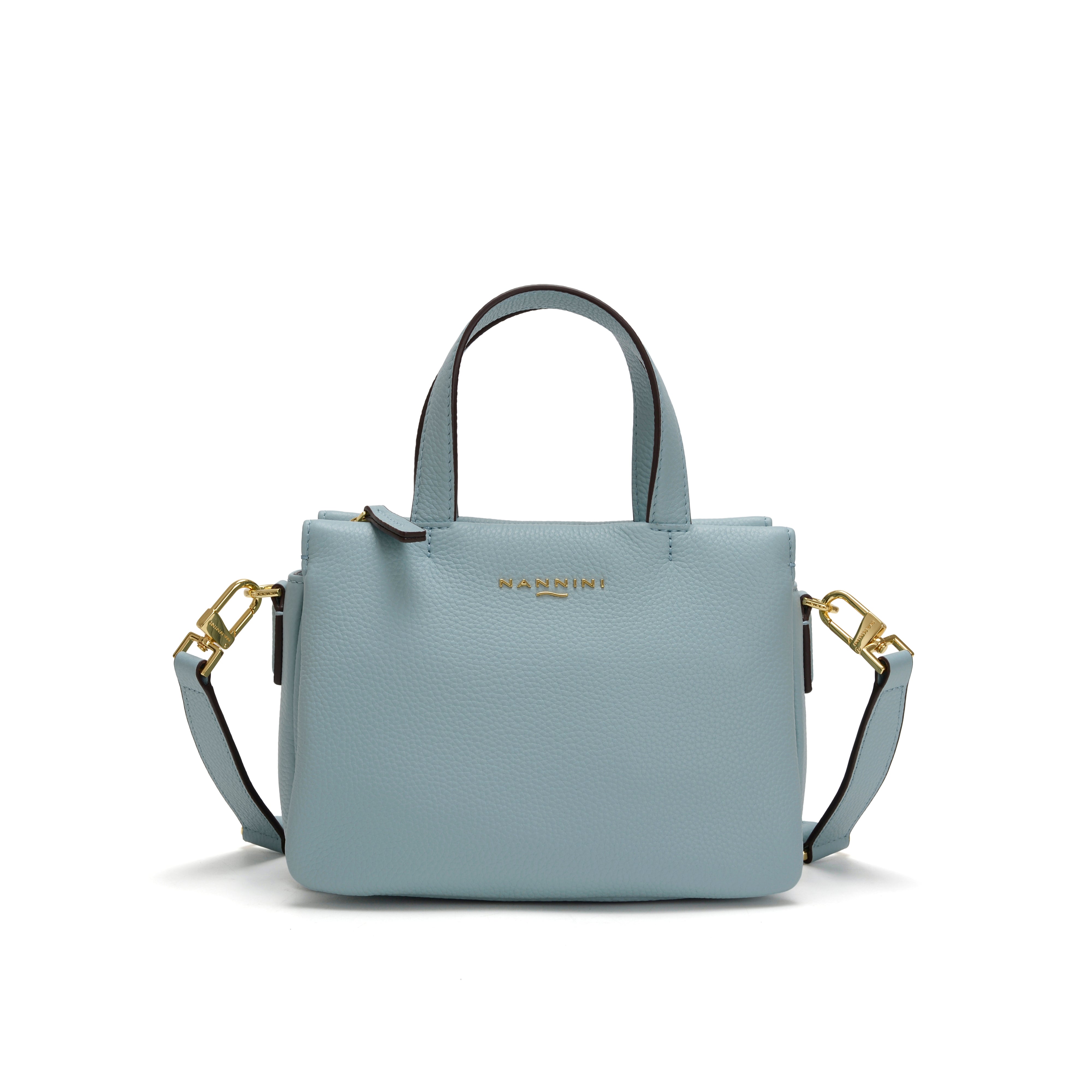 NANNINI borsa spalla martellata cielo manici pelle azzurra