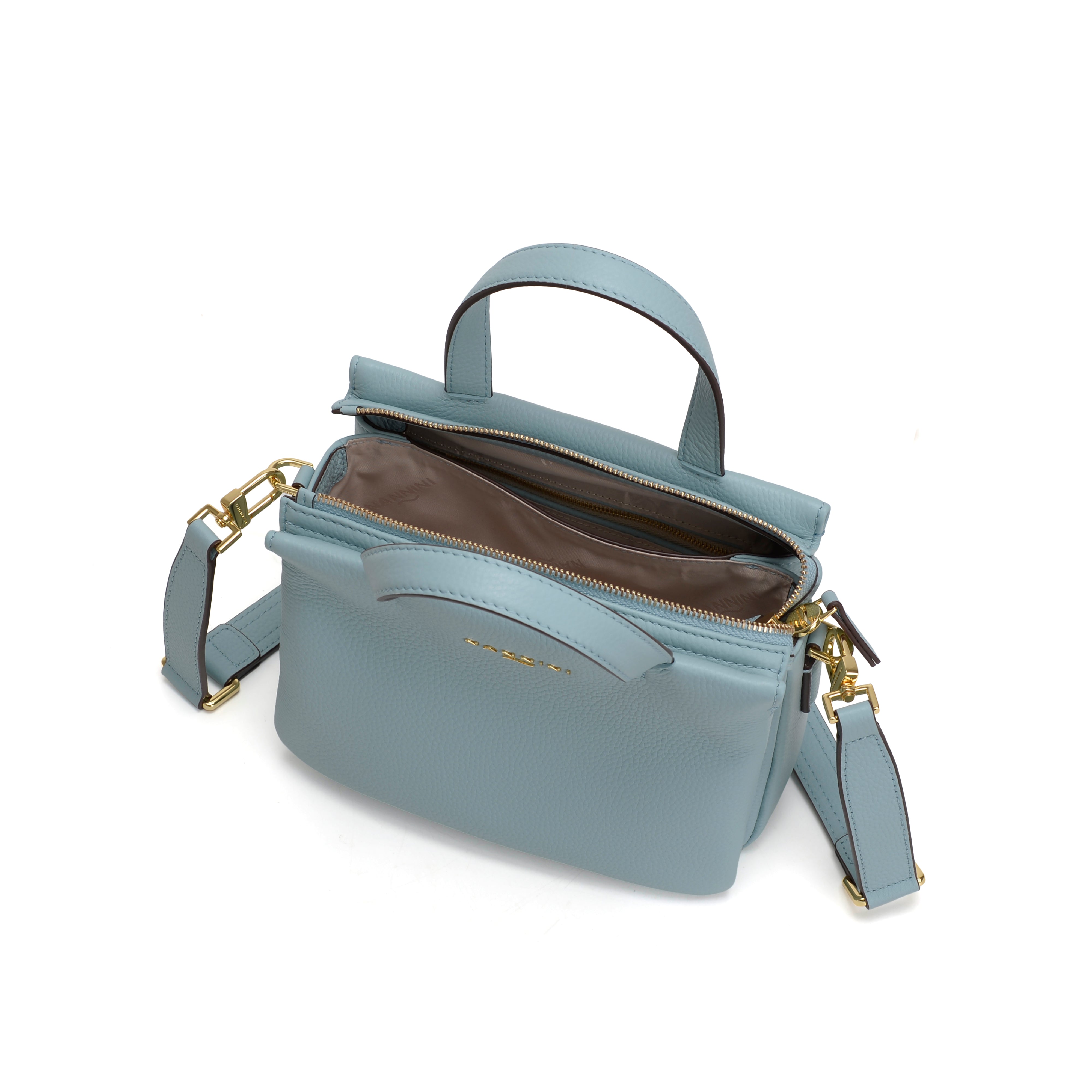 NANNINI bauletto pelle martellata cielo manici neri