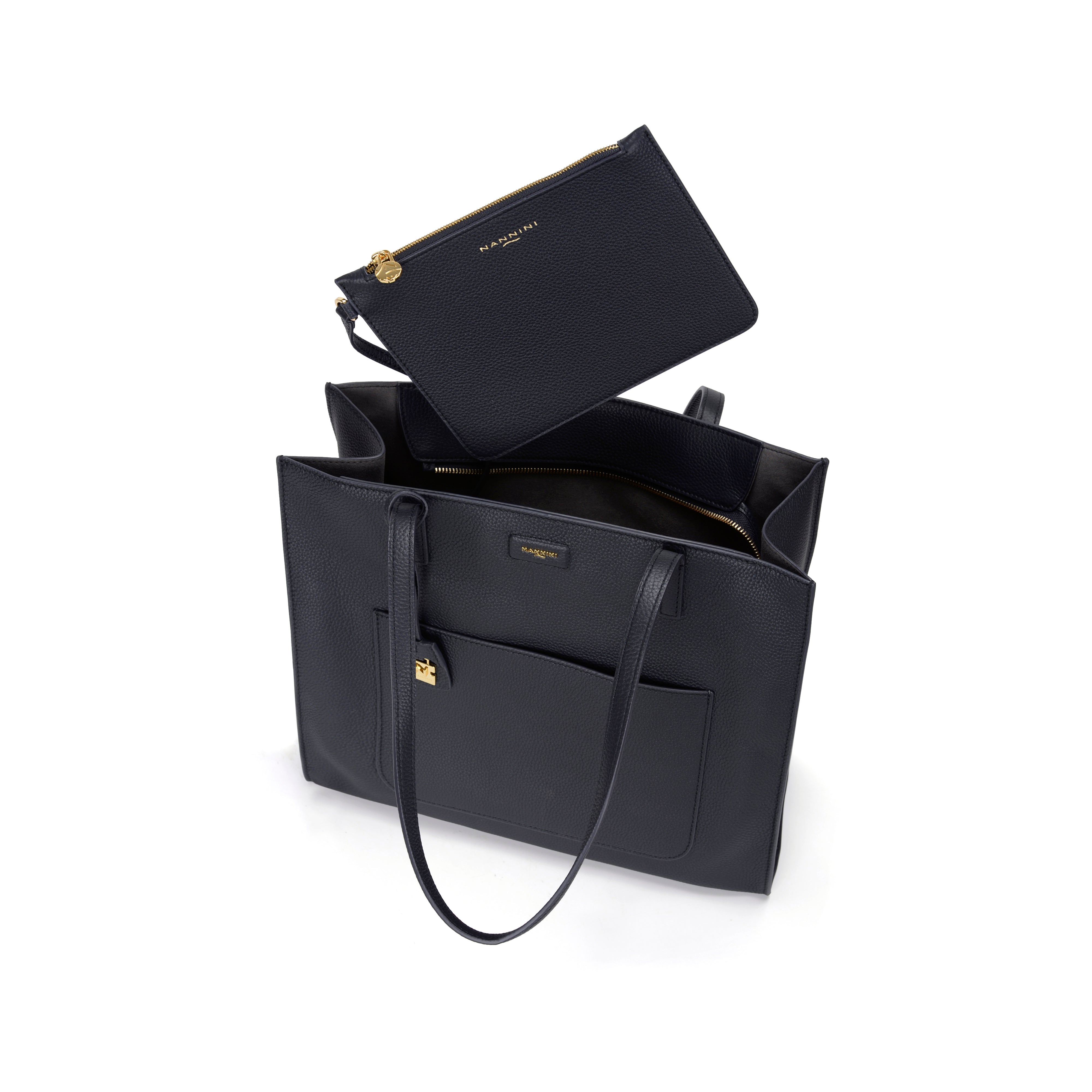 NANNINI shopper tela grande blu tracolla donna pratica