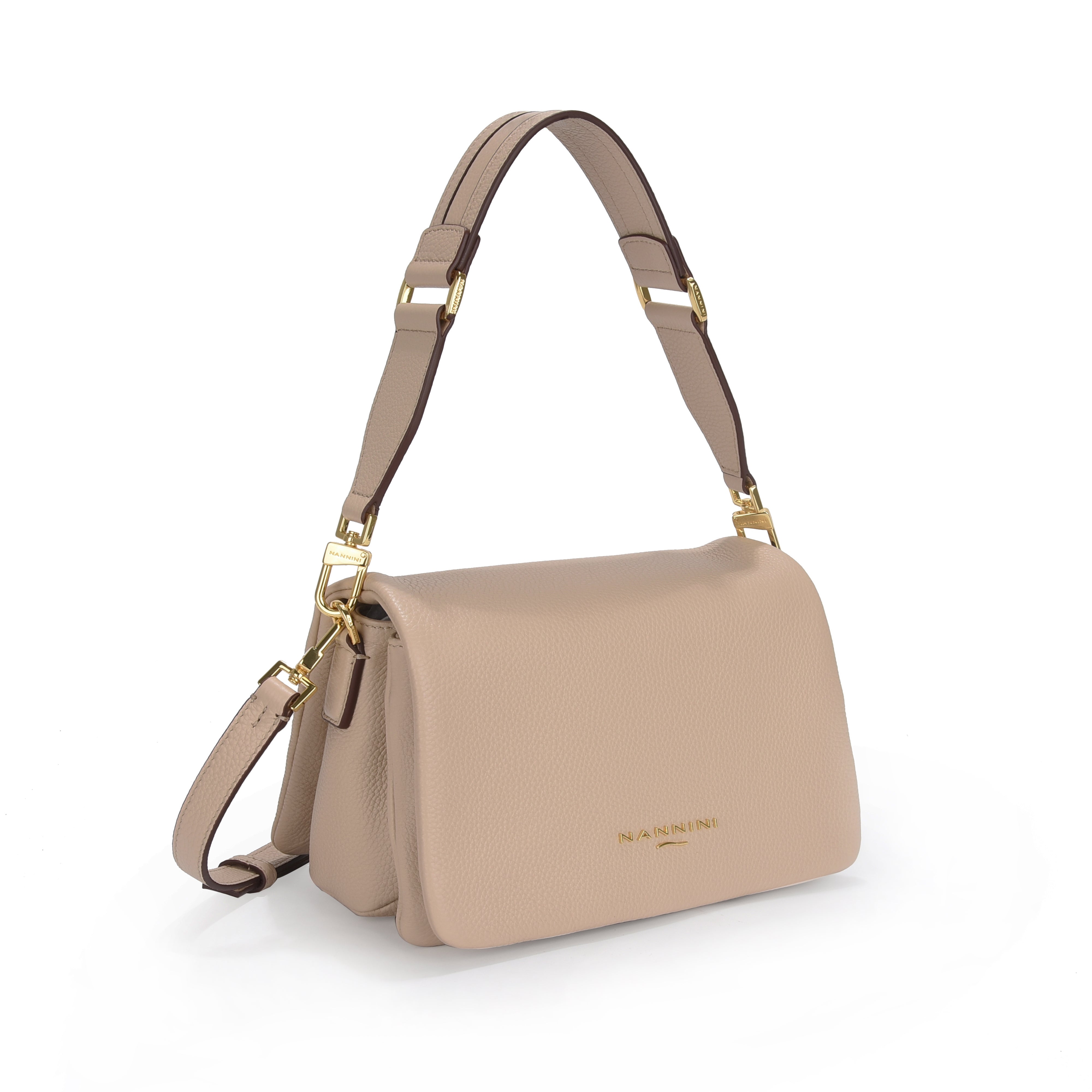 NANNINI shopper morbida pelle beige con trama borsa a spalla