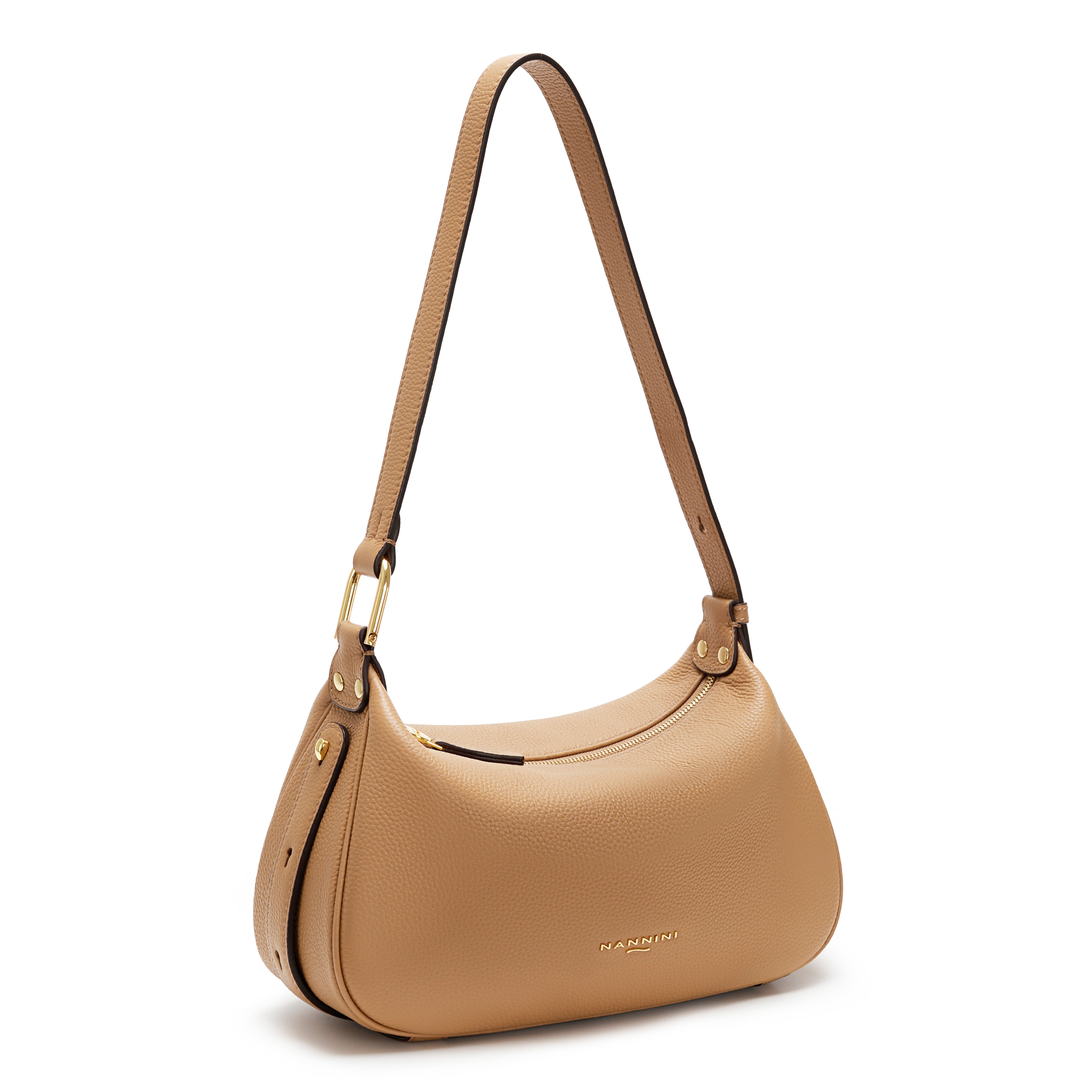 NANNINI borsa spalla pelle liscia cammello donna made italy