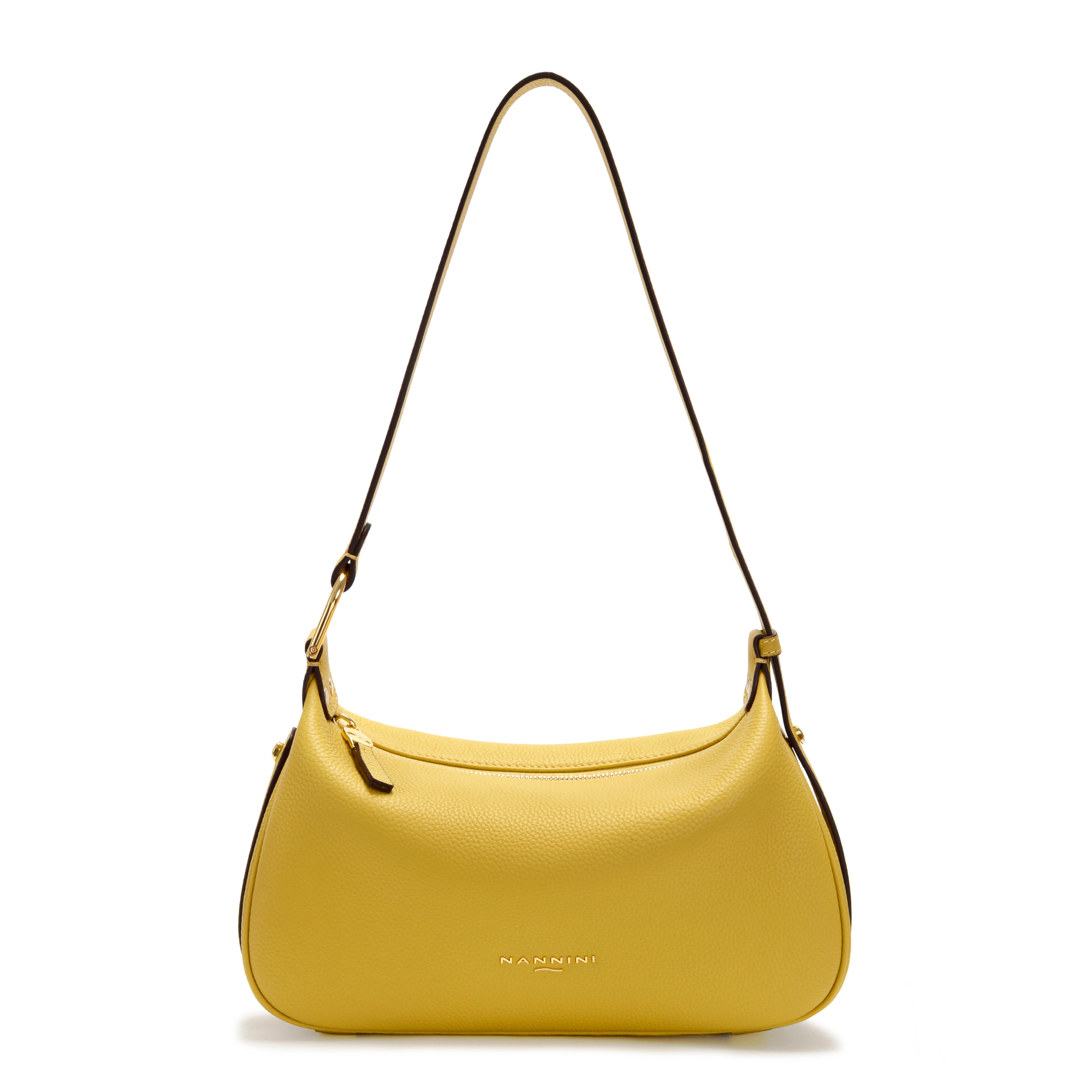 NANNINI borsa spalla donna gialla pelle martellata catena logo