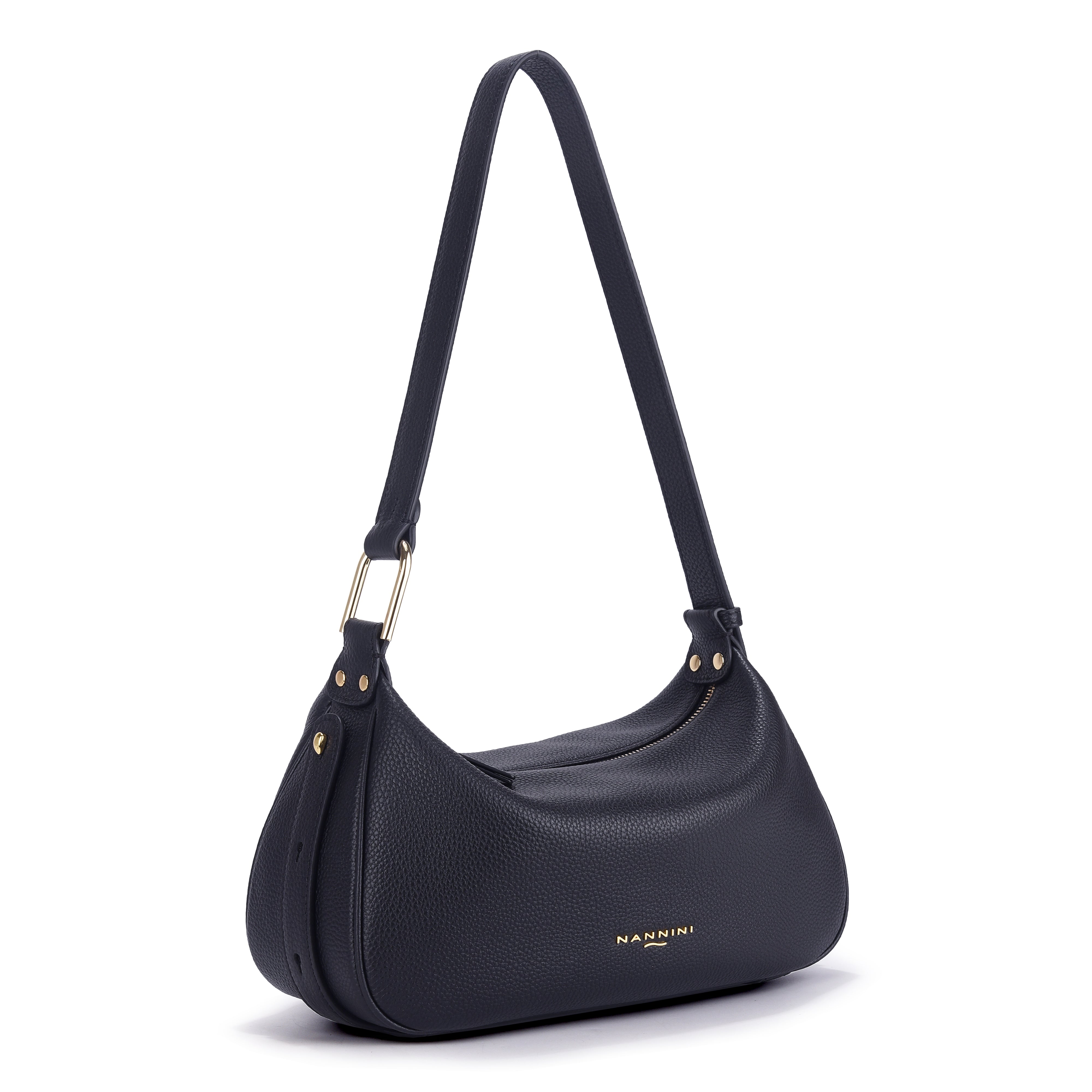 NANNINI borsa spalla martellata bottalata blu navy compatta