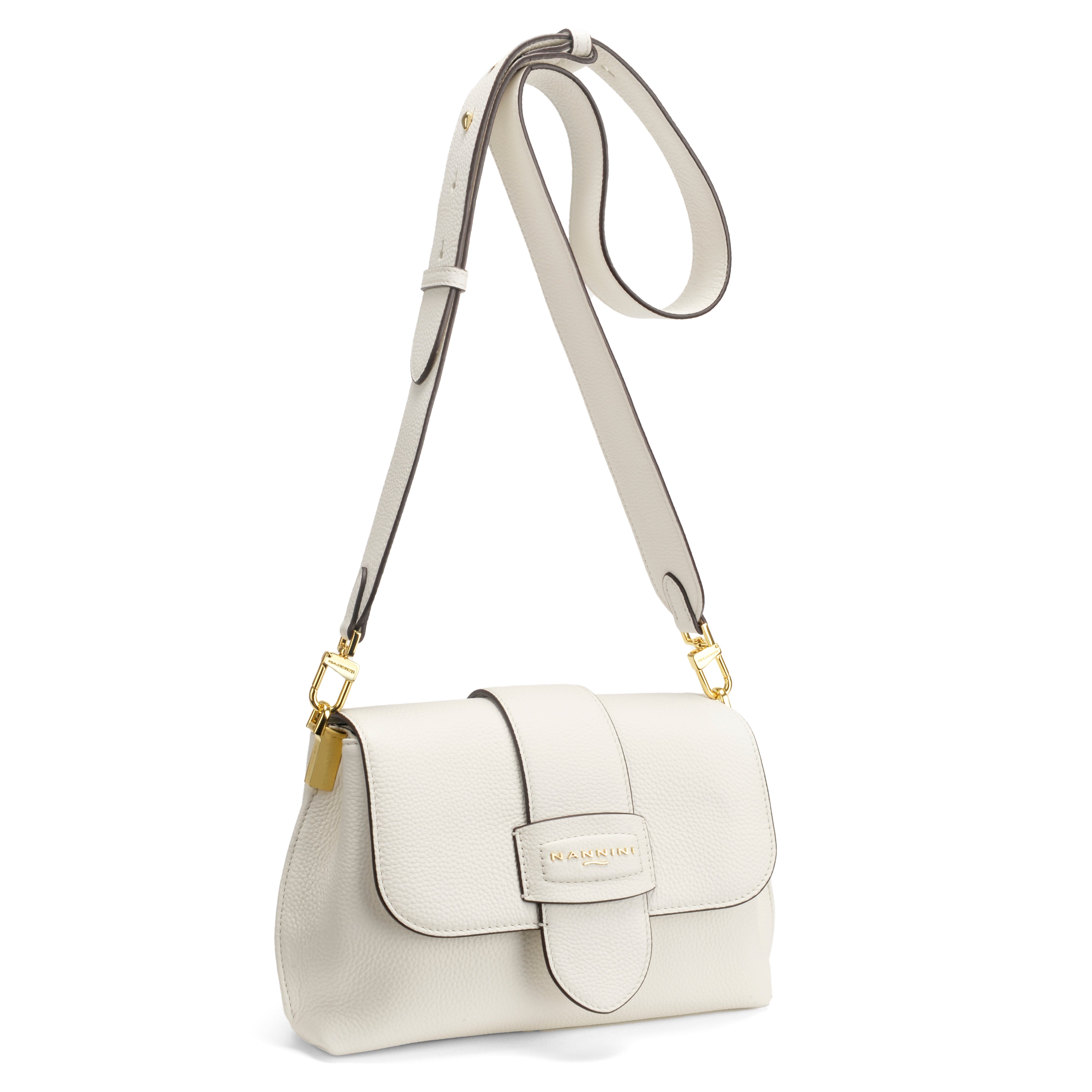 NANNINI borsa pelle martellata tracolla patta bianca elegante