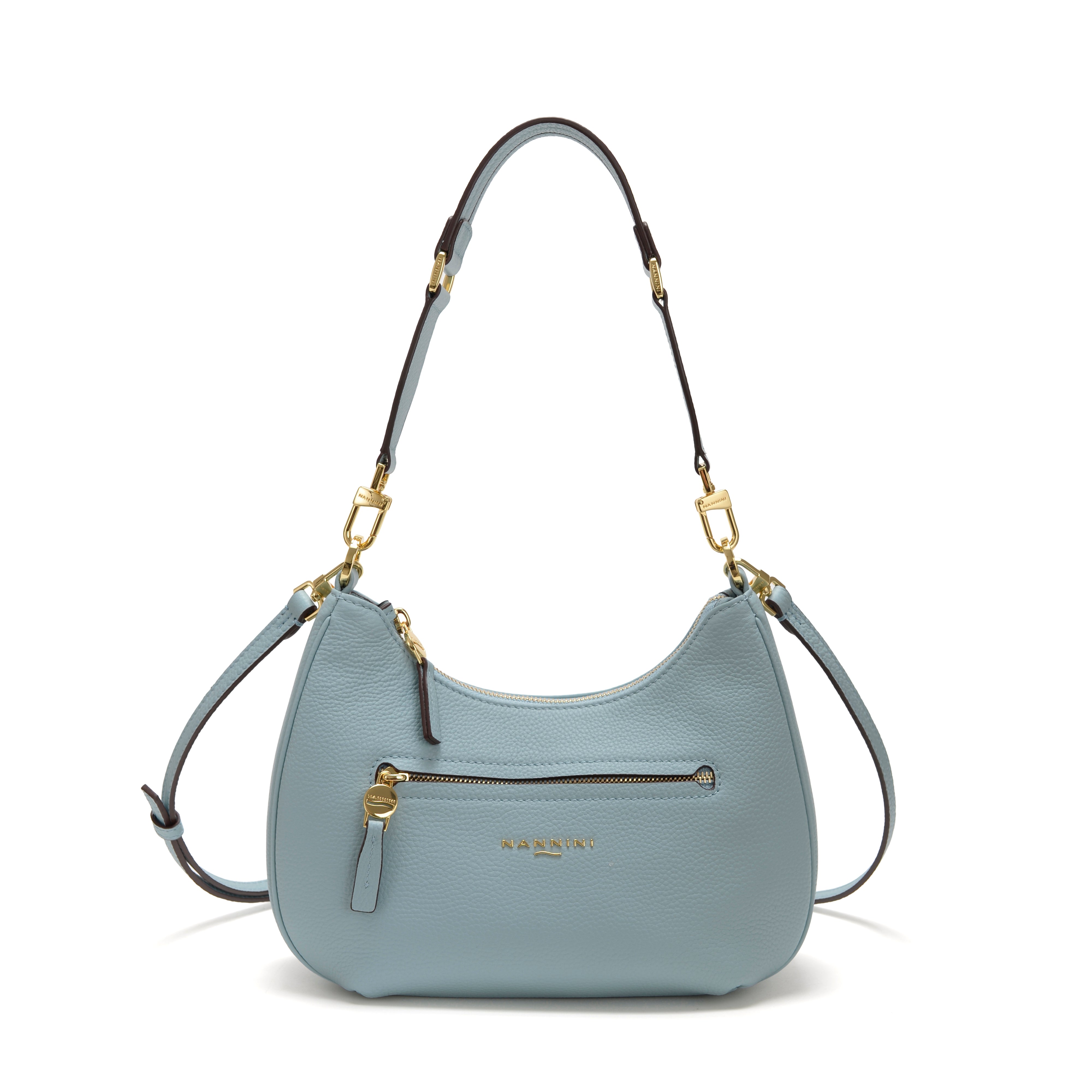 NANNINI borsa secchiello pelle martellata celeste spalla donna