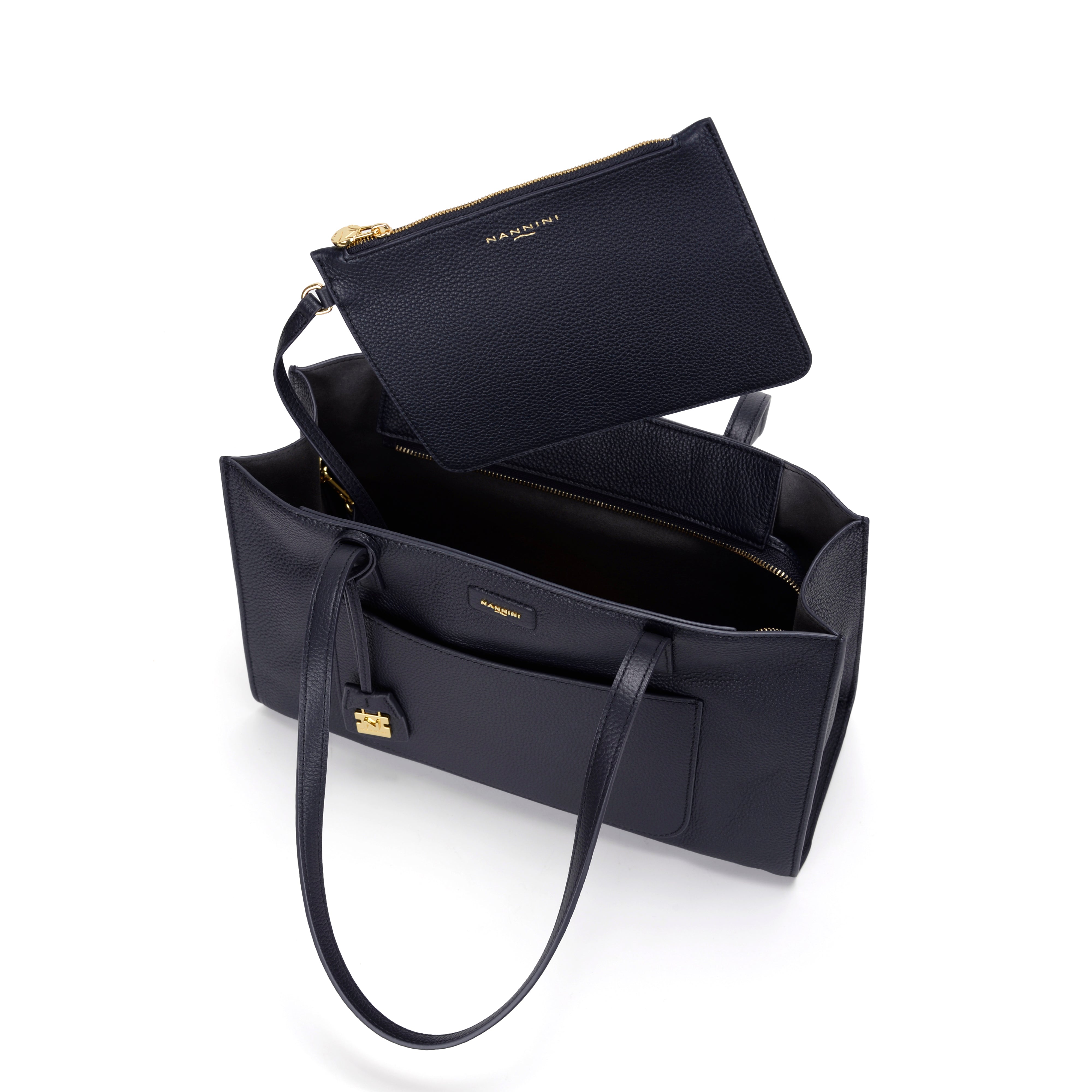 NANNINI borsa secchiello blu pelle martellata con tracolla