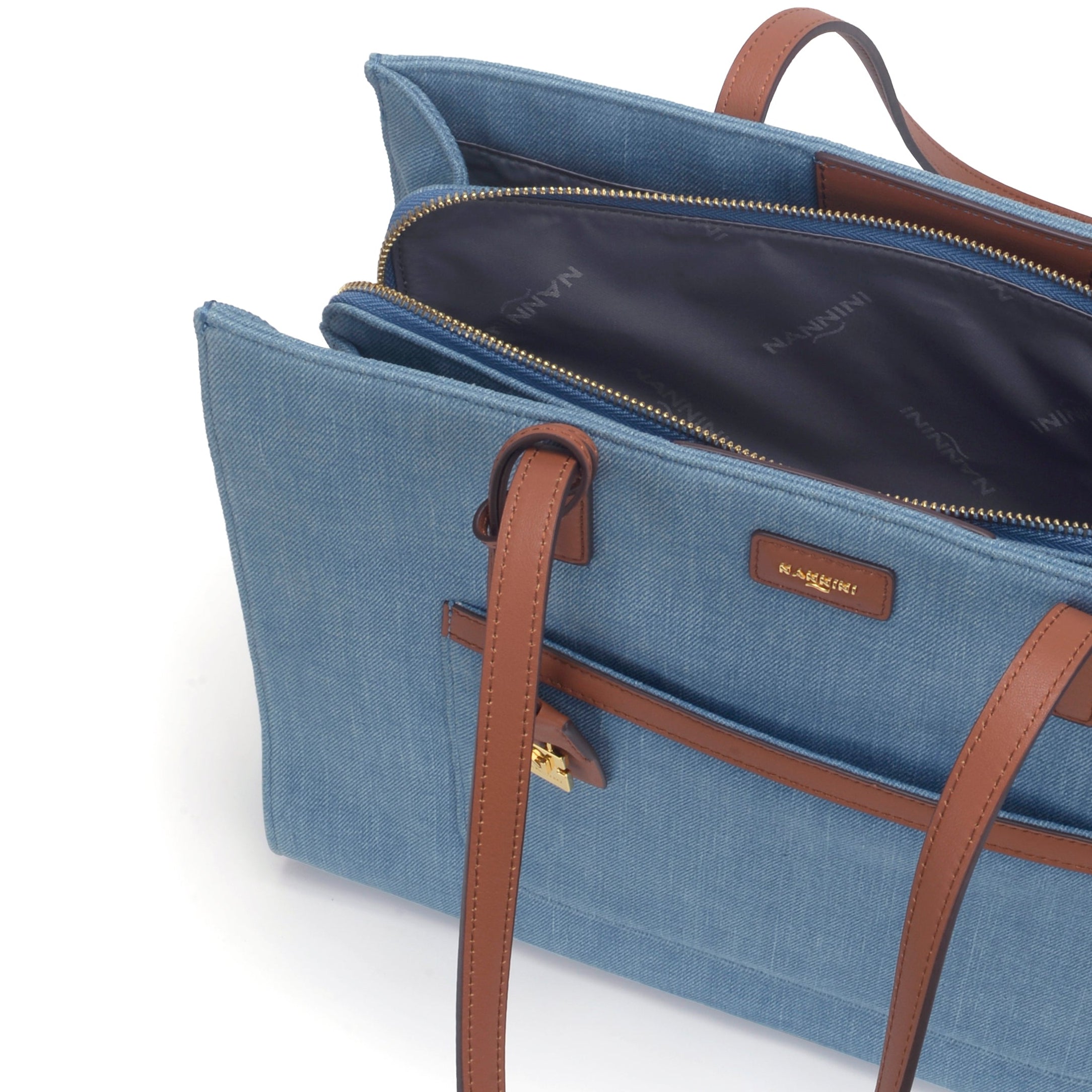 NANNINI tracolla jeans cuoio pelle scamosciata borsa donna