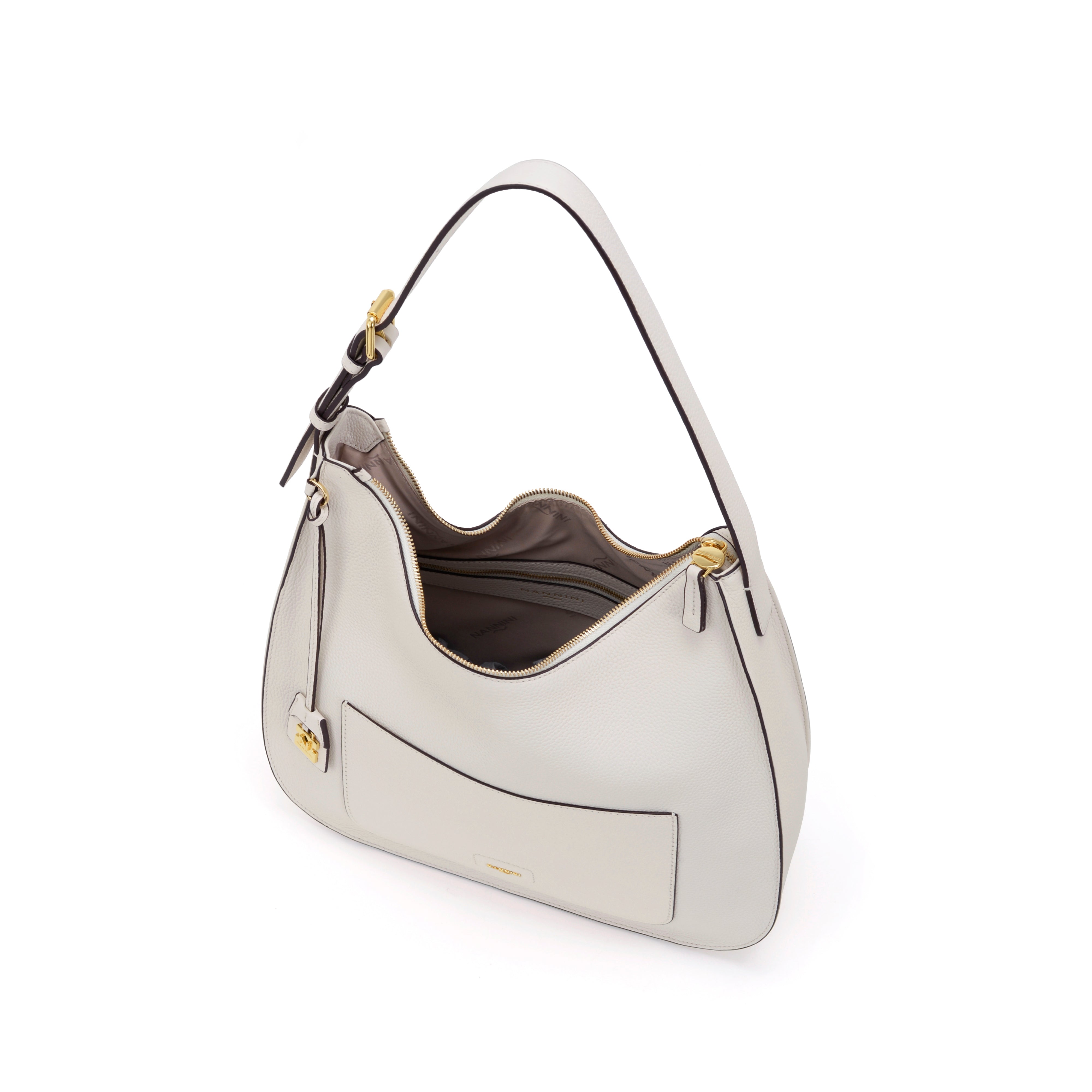 NANNINI pochette pelle testurizzata off-white con tracolla sottile