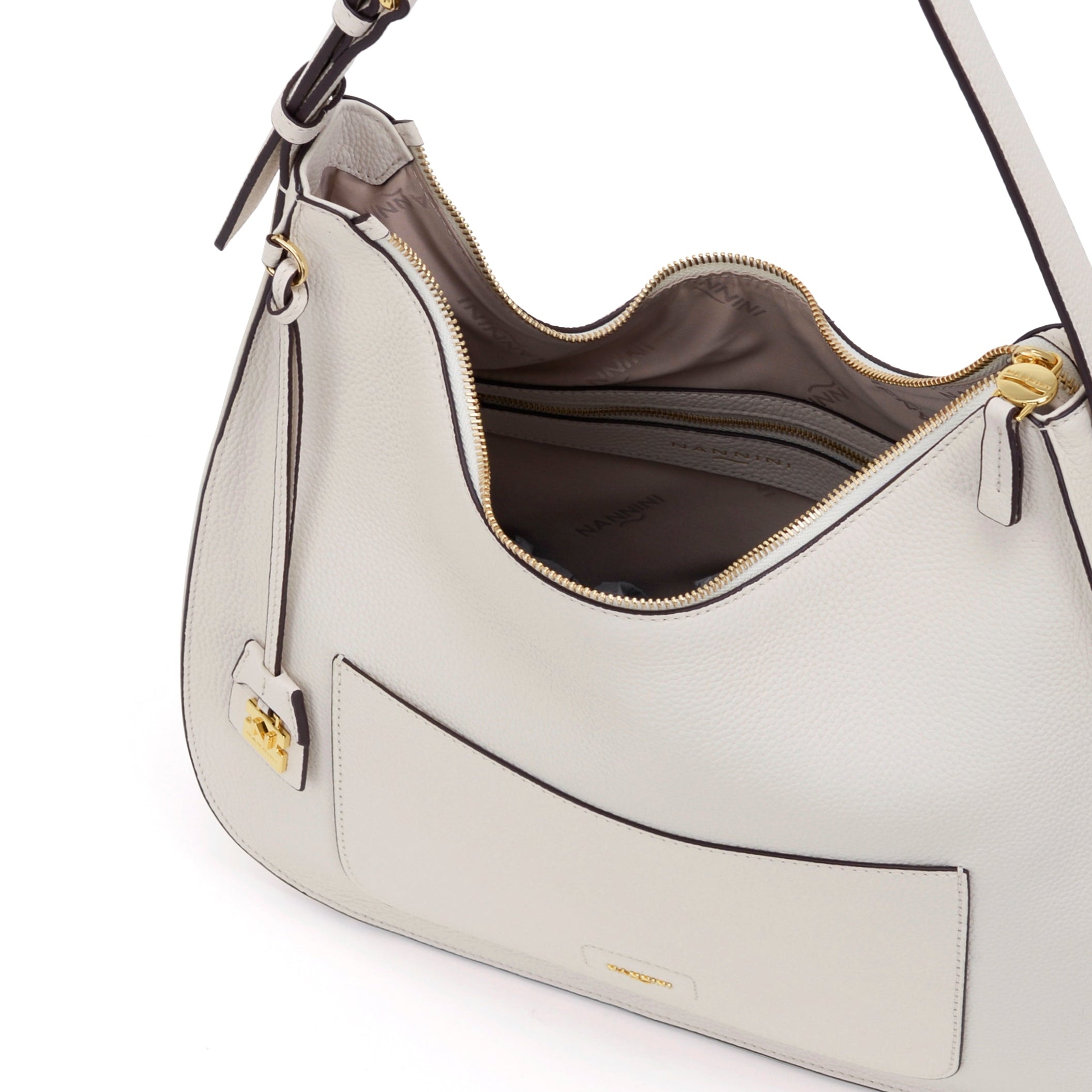 NANNINI bauletto off-white pelle testurizzata manico singolo tracolla regolabile