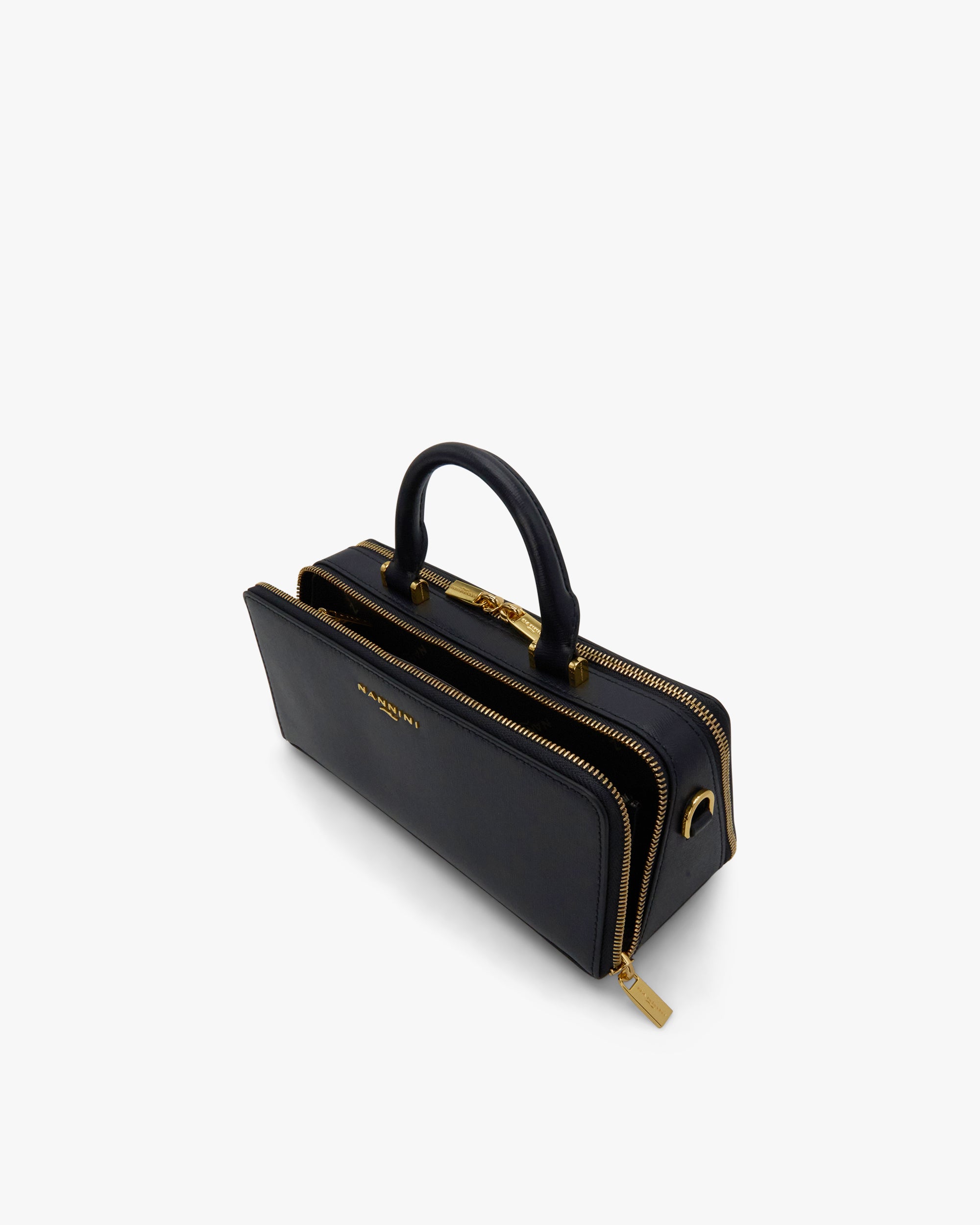 NANNINI borsa spalla donna pelle nero borchie metallo manico