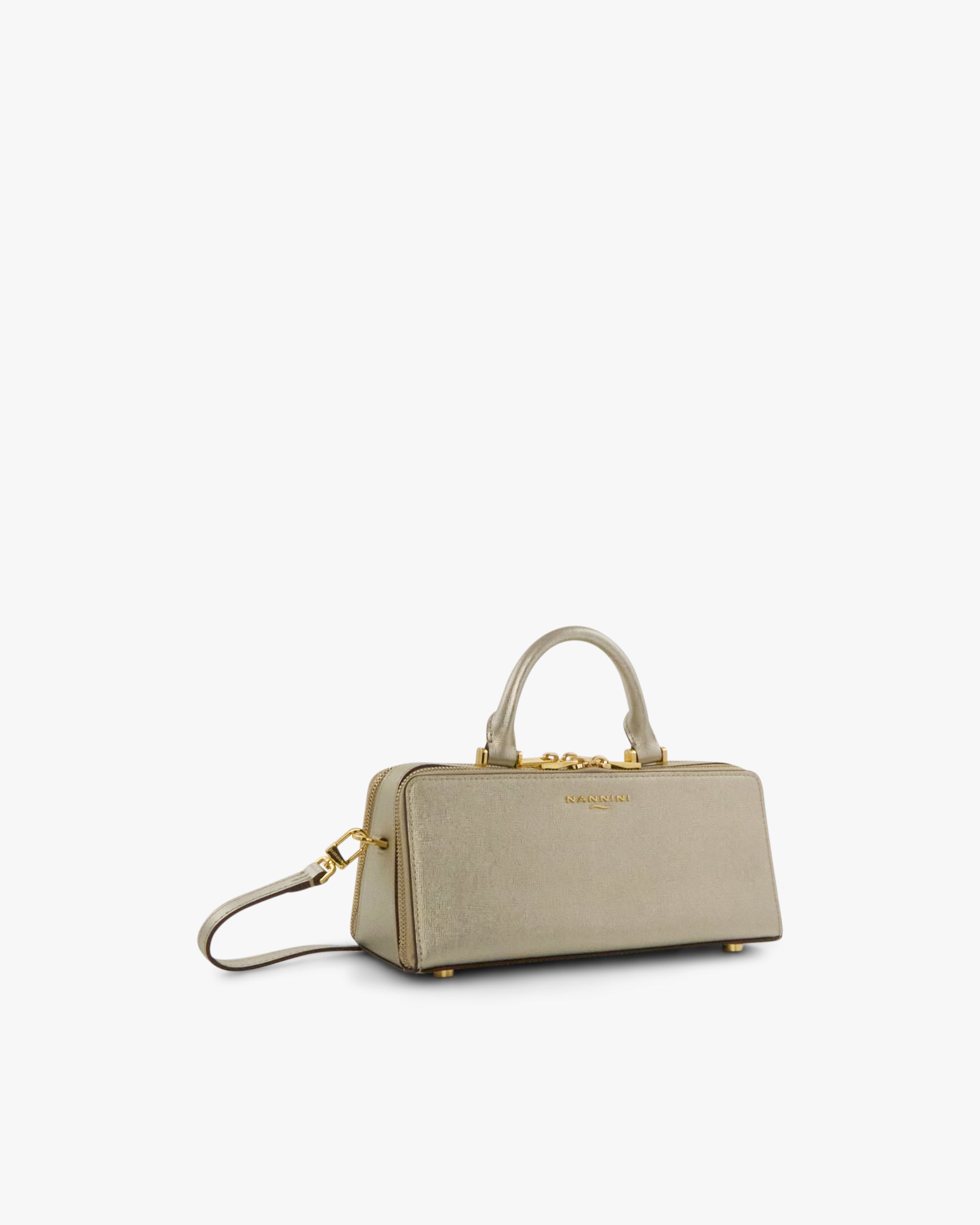 NANNINI borsa secchiello pelle martellata nera borchie oro metallo