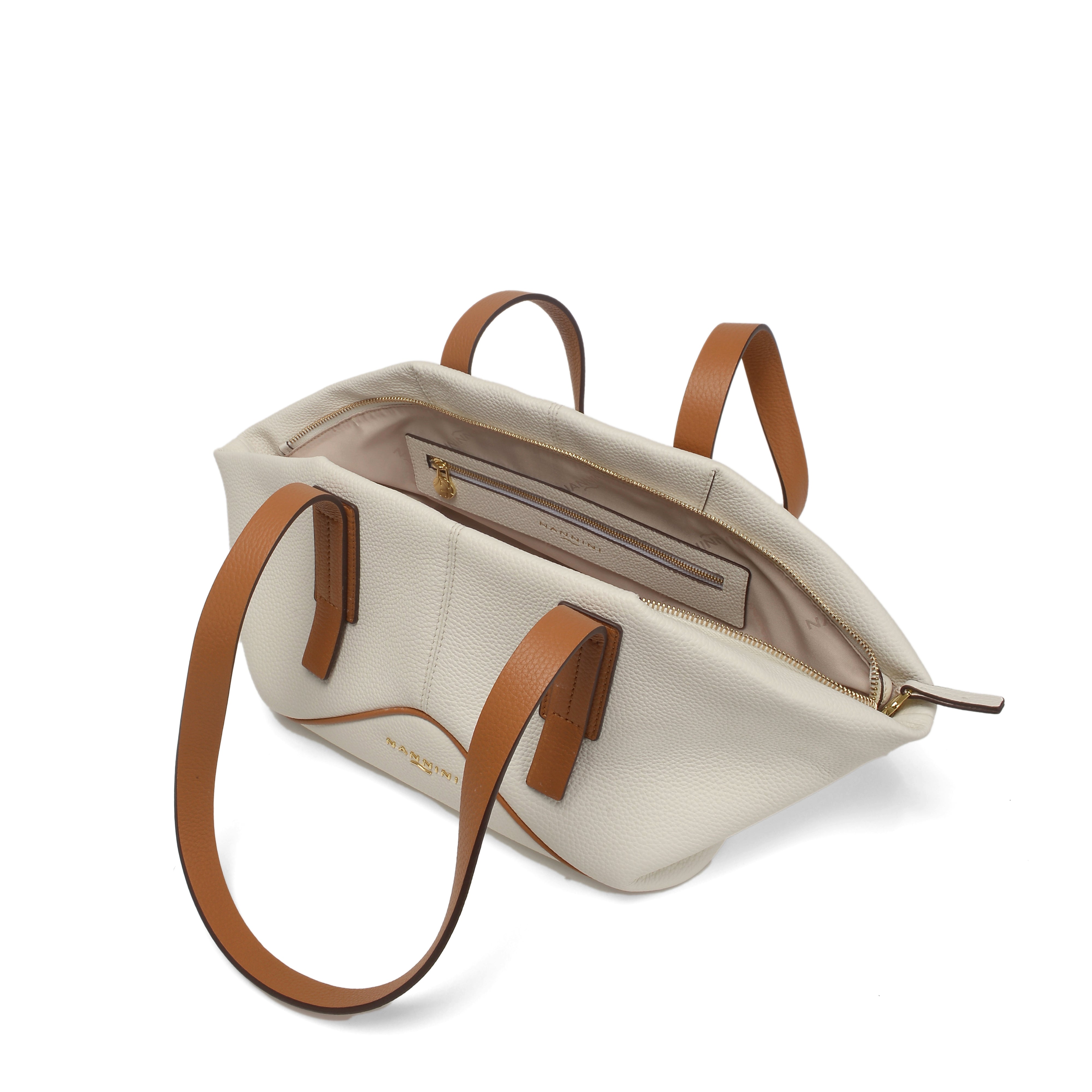 NANNINI borsa spalla donna pelle liscia cognac manico regolabile