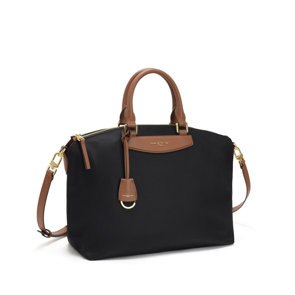 NANNINI shopper martellata nera borchie oro tracolla regolabile