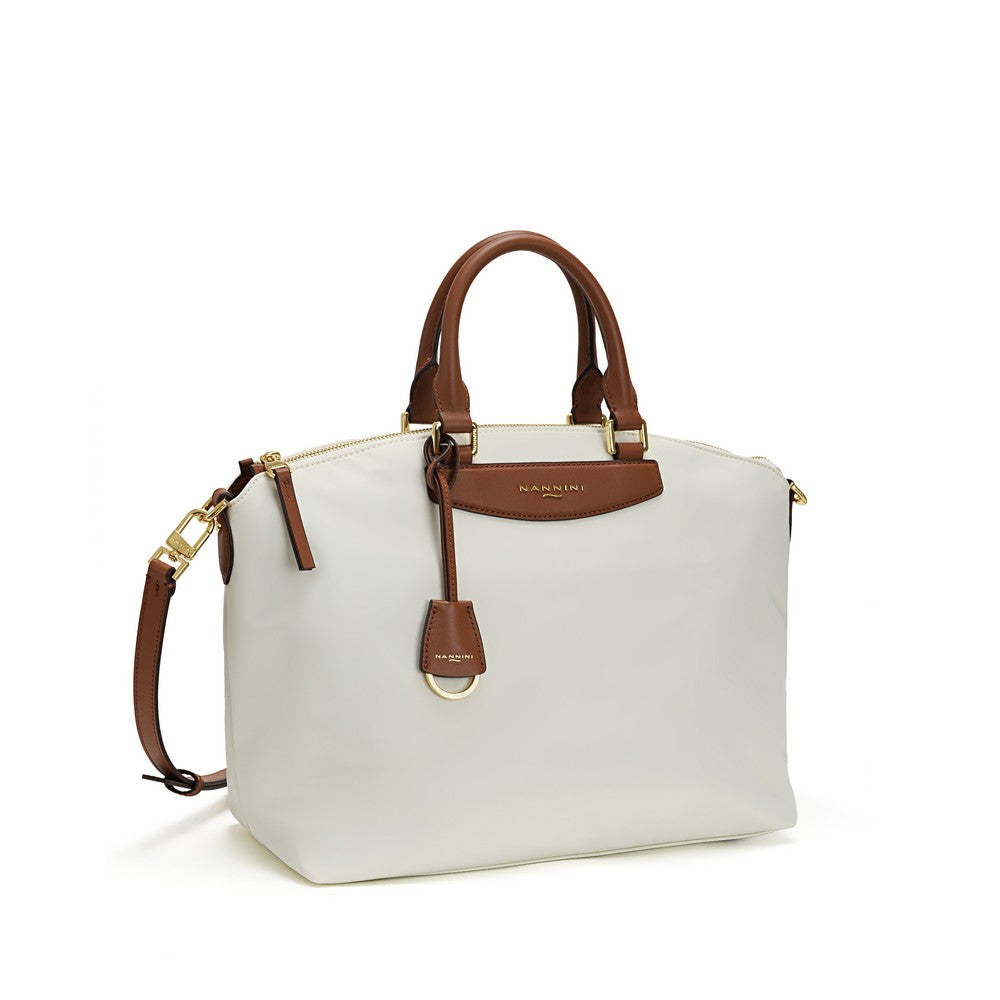 NANNINI pochette pelle off-white tracolla catena oro