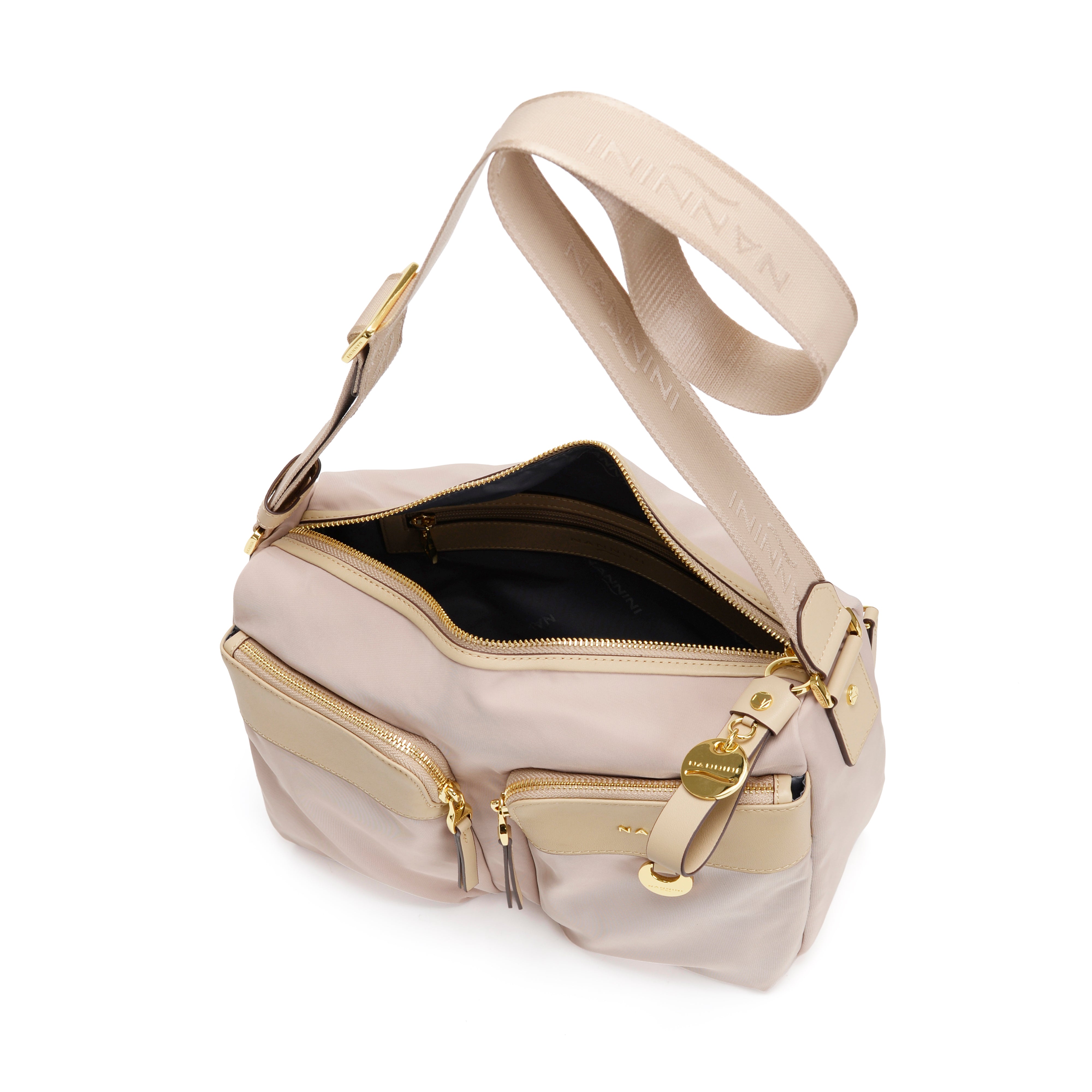 NANNINI tracolla trapuntata pelle liscia beige chiara catena